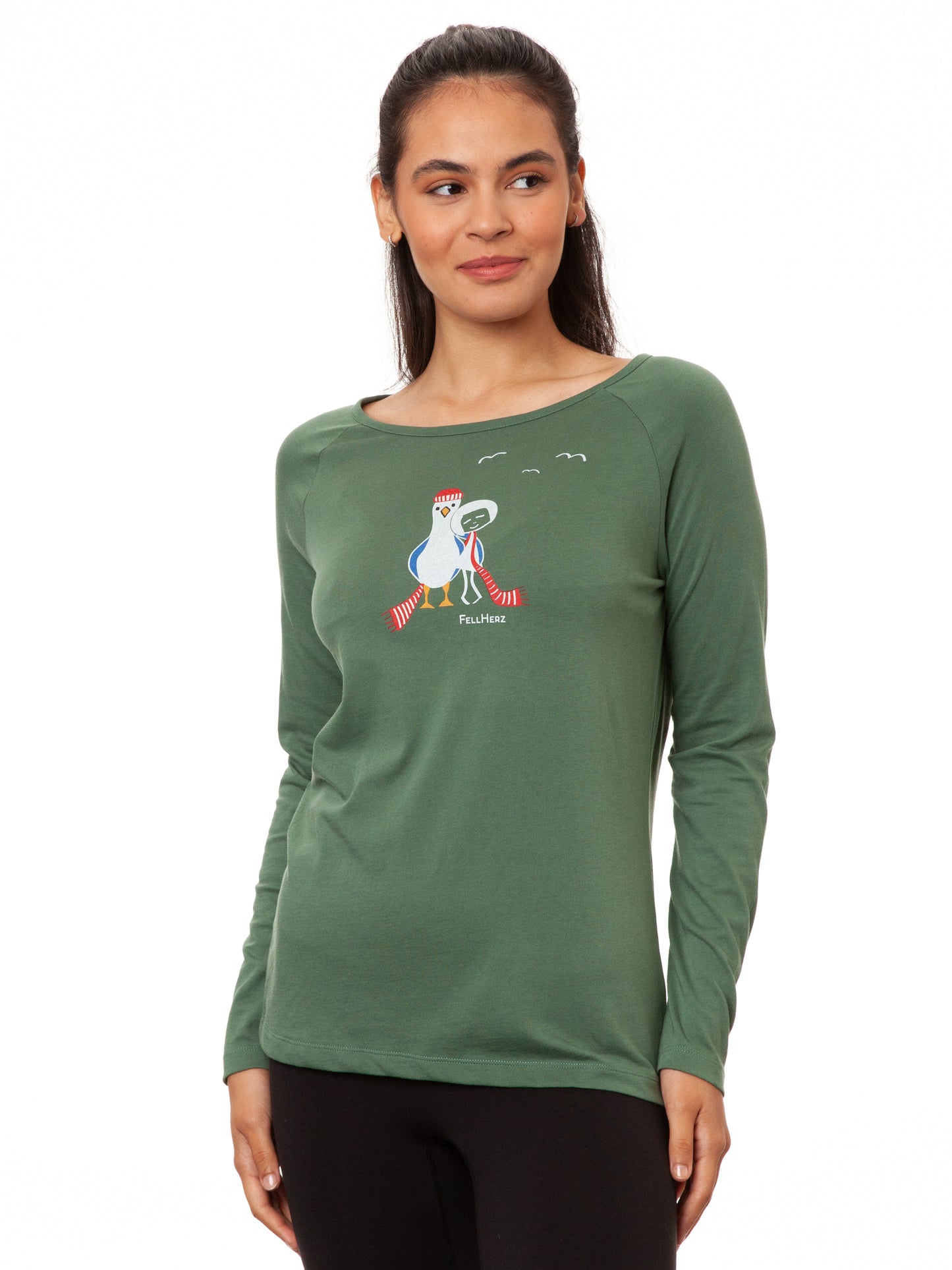 Raglan Longsleeve Möwen-Liebe ivy green