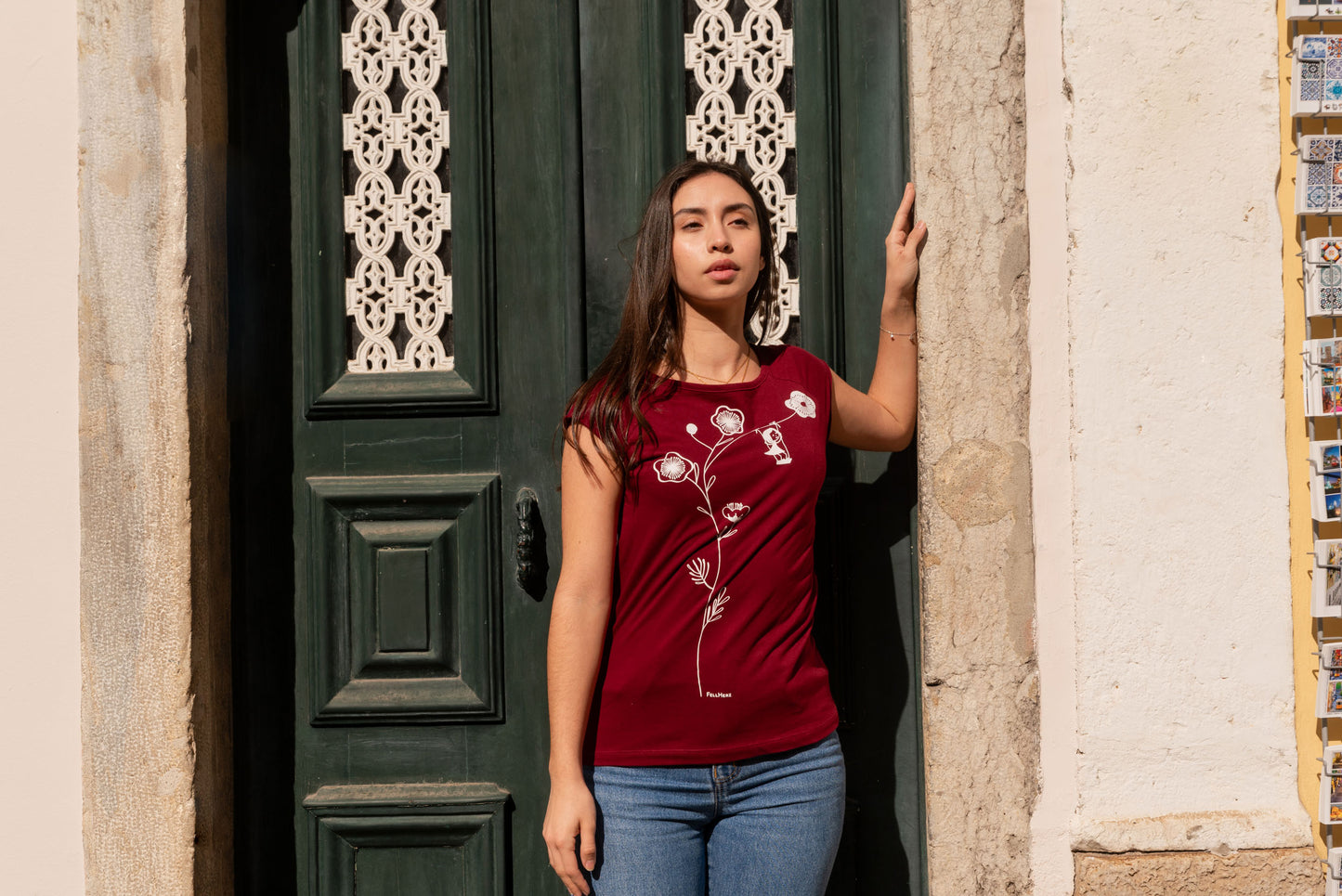 Fellherz Damen T-Shirt Schaukelblume in dunkelrot