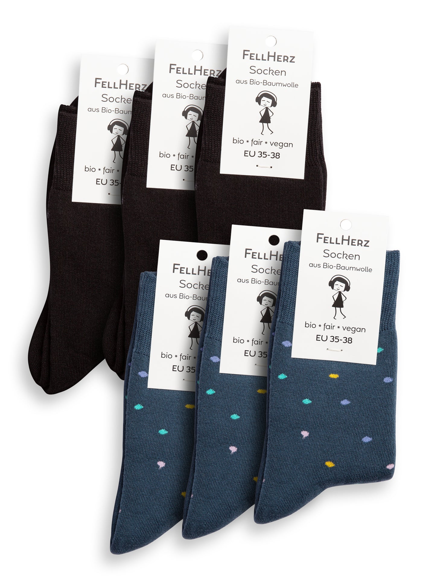 6er Pack warme Kuschel-Socken mit Bio-Baumwolle Mix Konfetti thundercloud und schwarz