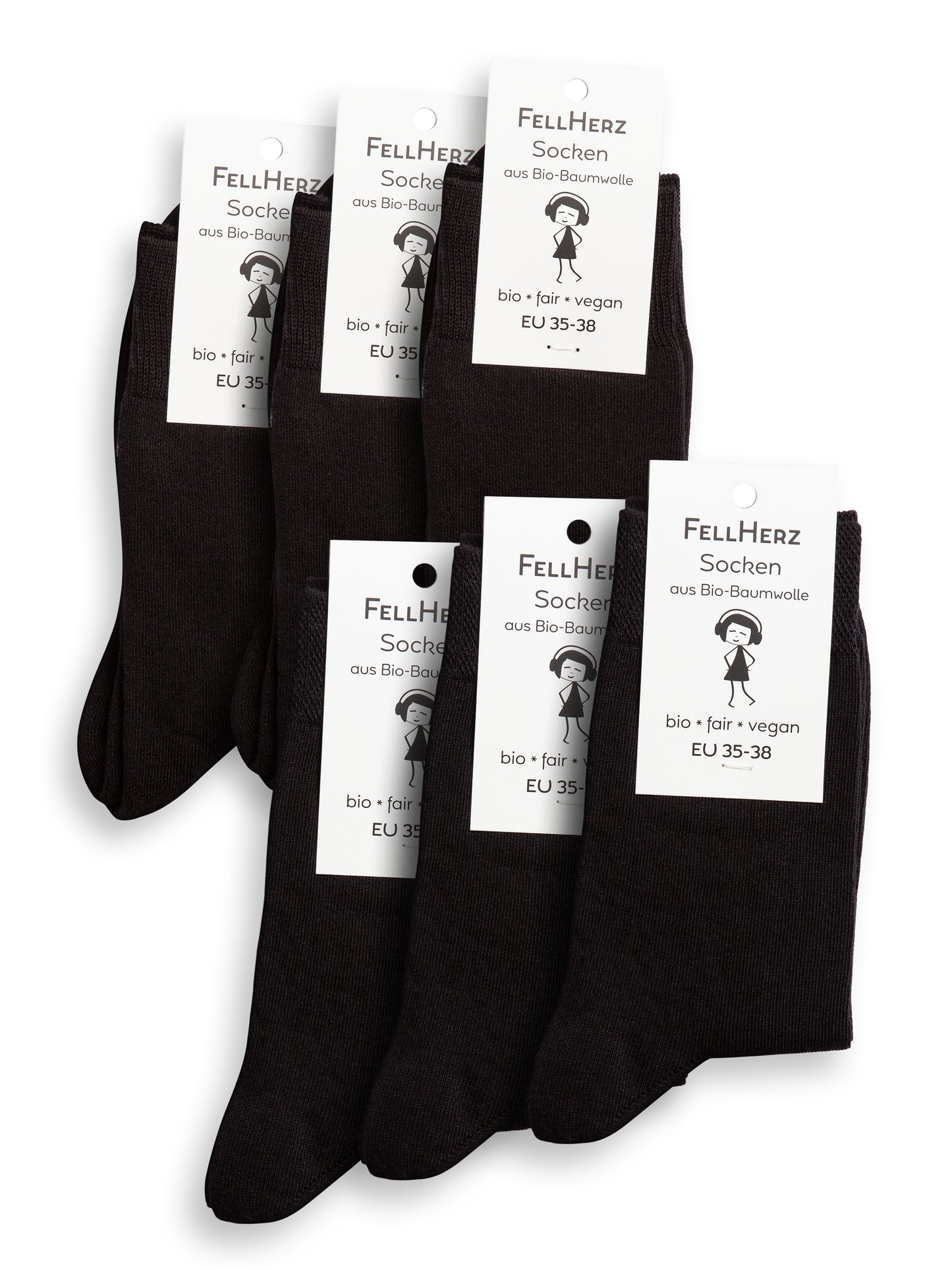 6er Pack dicke und dünne Socken mit Bio-Baumwolle Mix schwarz