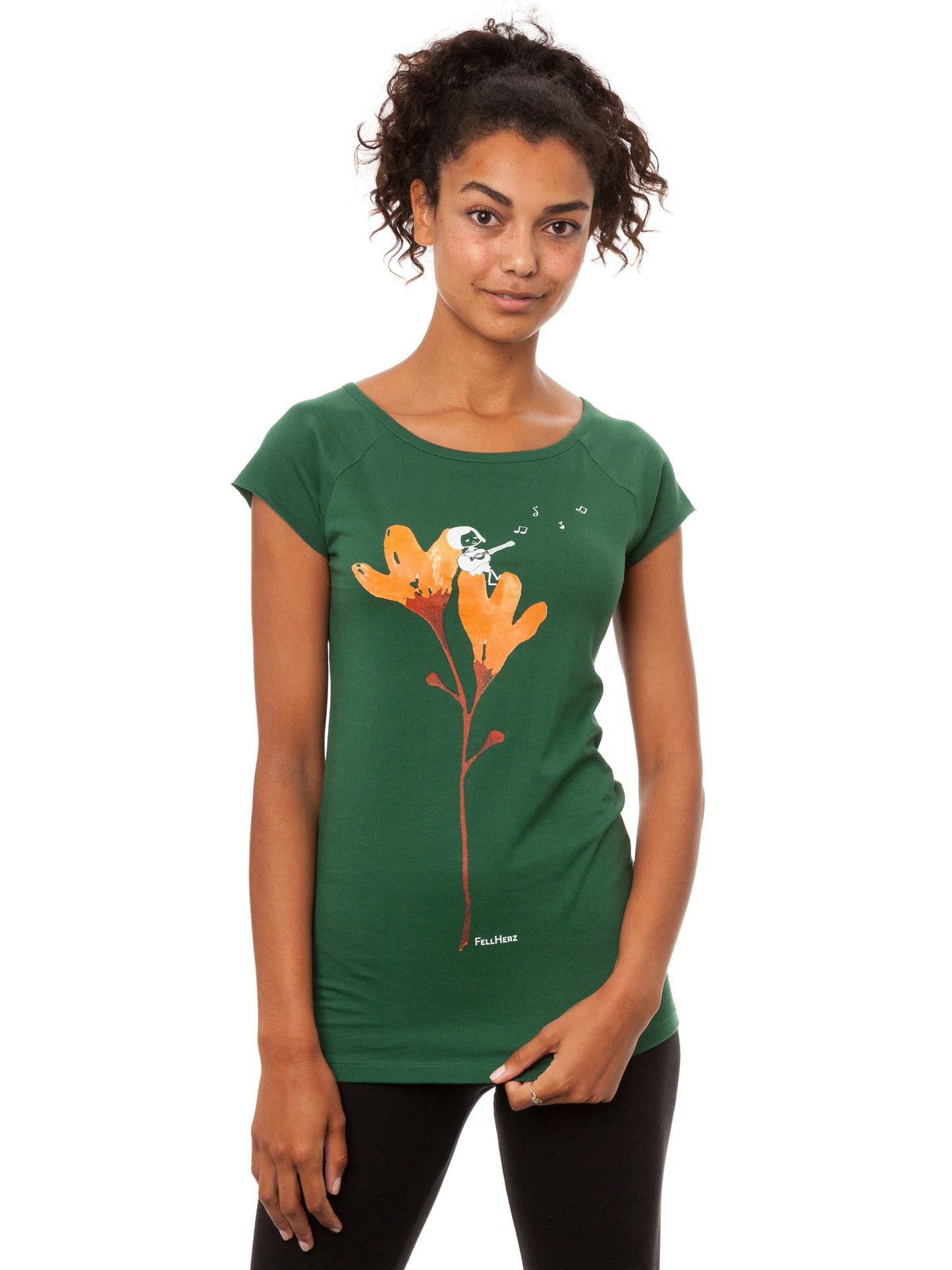 Guitar girl cap sleeve scarab green