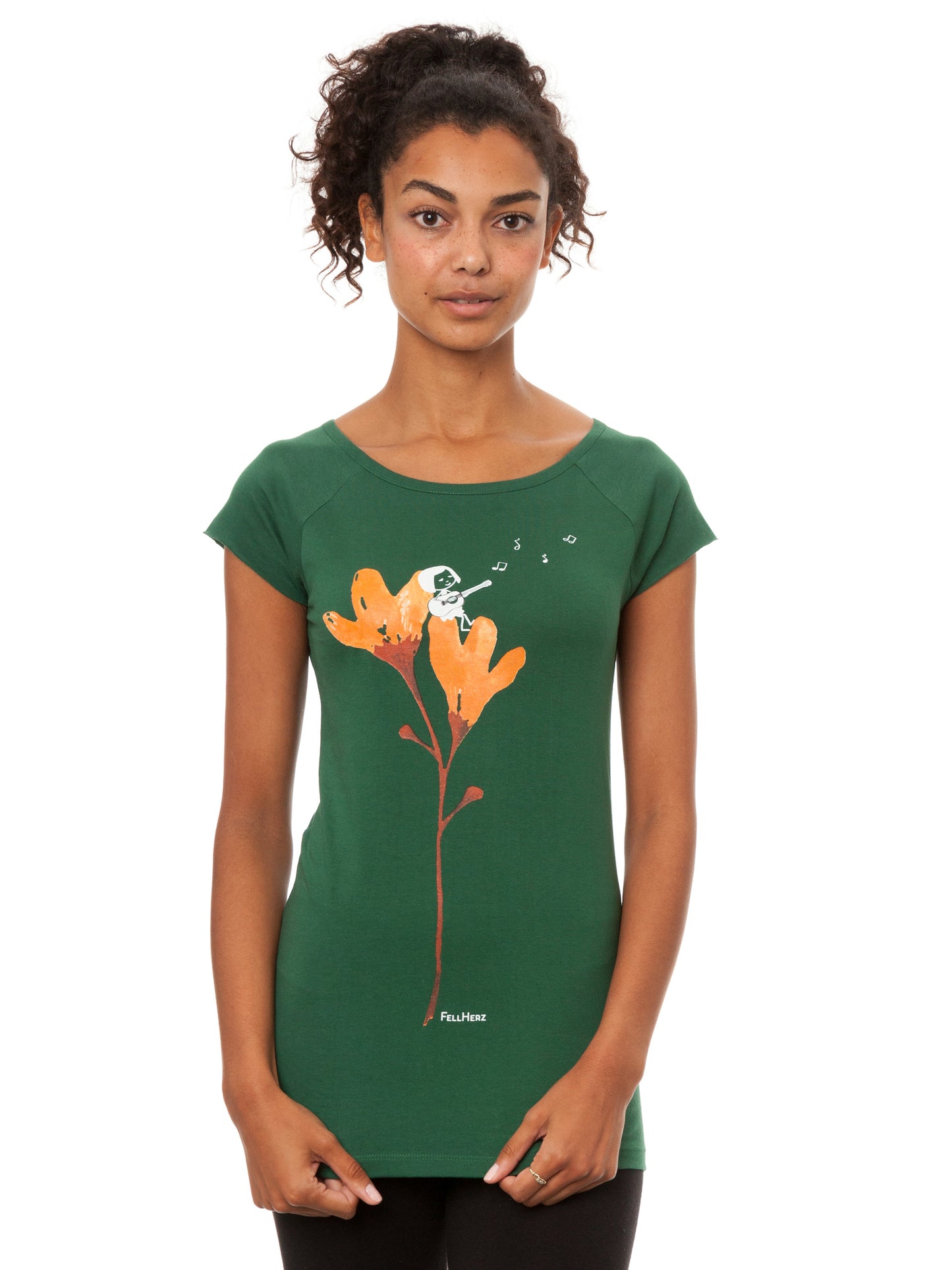 Guitar girl cap sleeve scarab green
