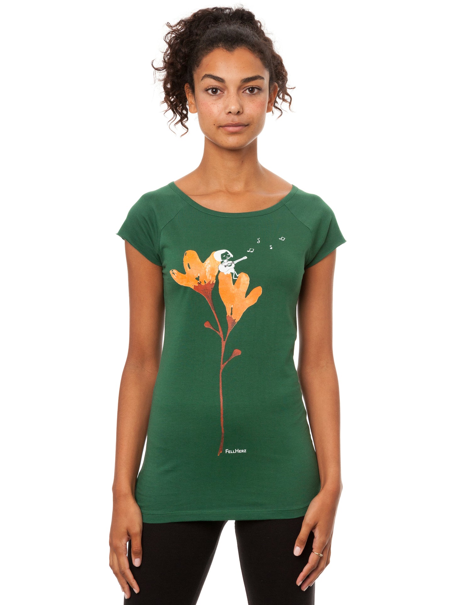 Guitar girl cap sleeve scarab green