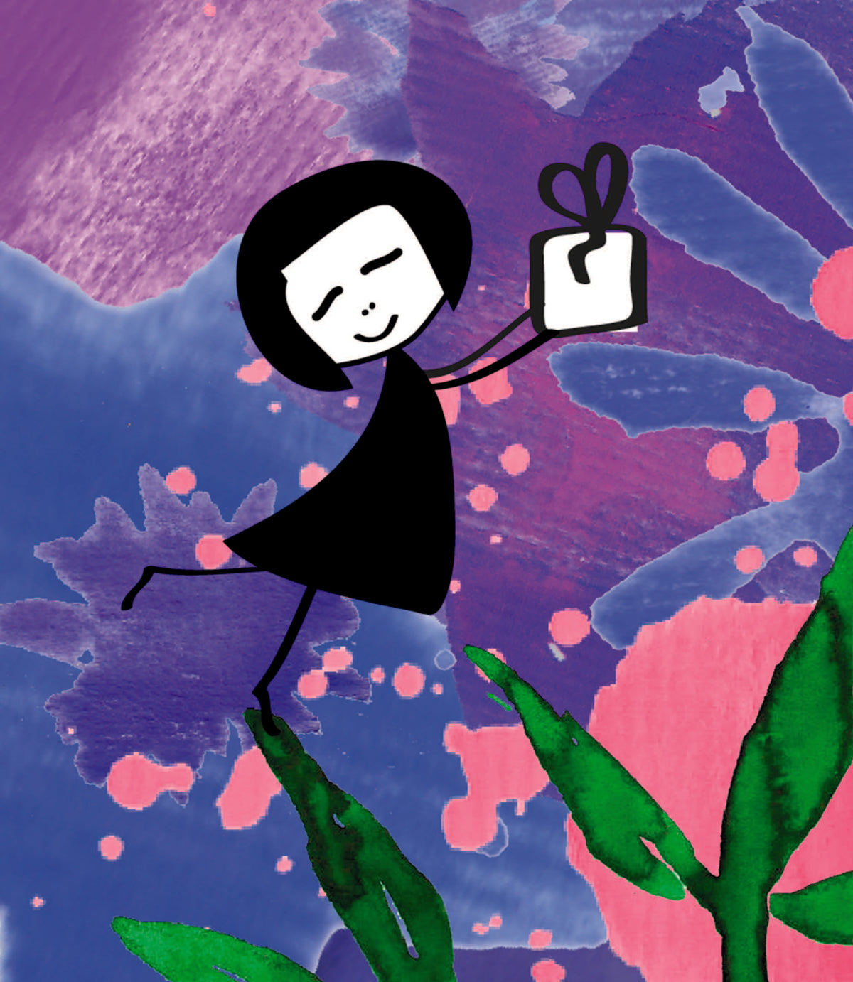 Illustration des FellHerz Mädchens mit einem Geschenk in der Hand