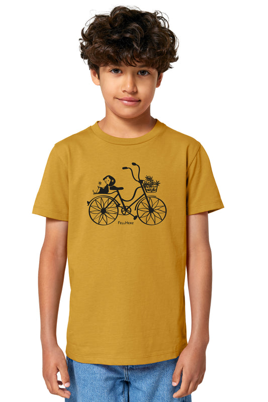 Fahrrad-Mädchen Kids T-Shirt senf