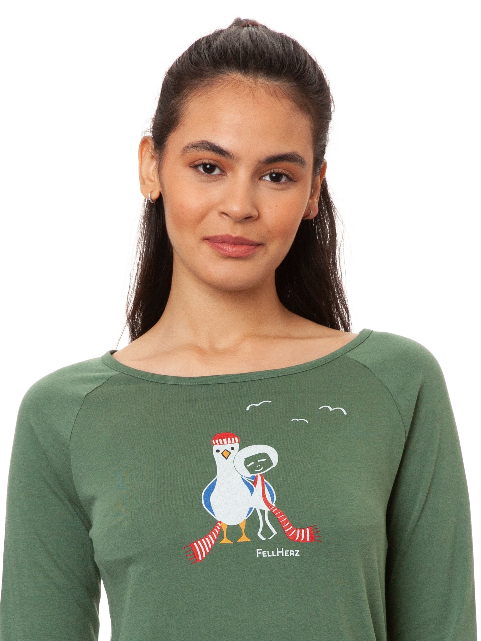 Raglan Longsleeve Möwen-Liebe ivy green