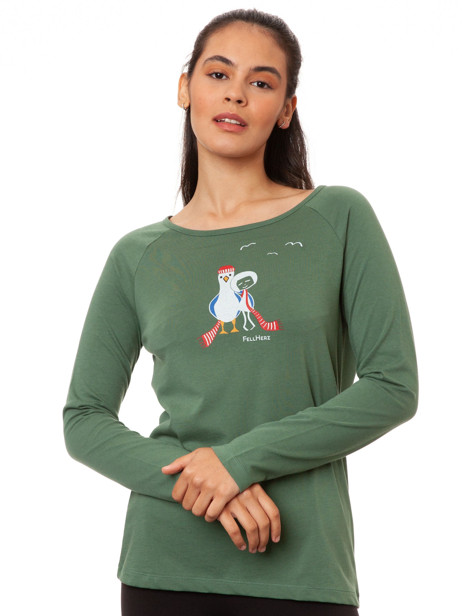 Raglan Longsleeve Möwen-Liebe ivy green