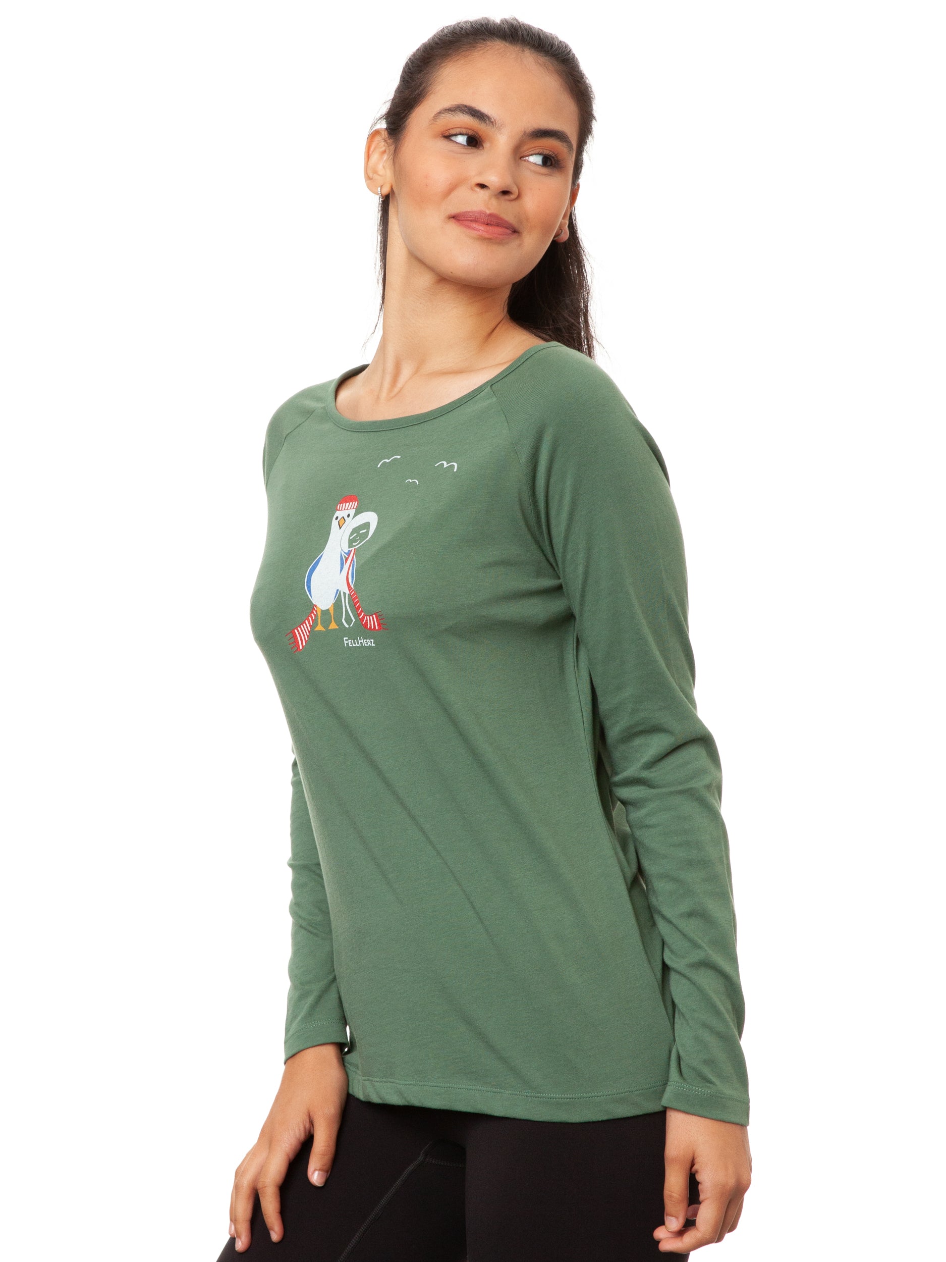 Raglan Longsleeve Möwen-Liebe ivy green