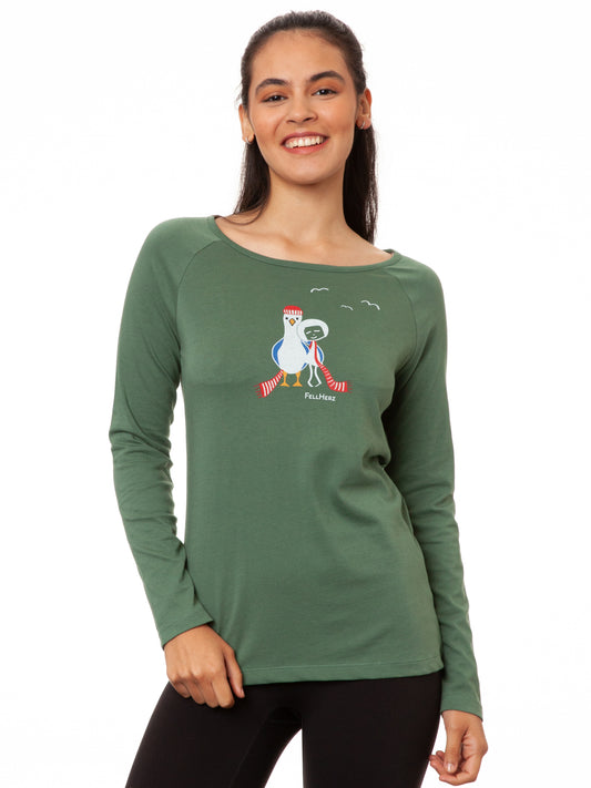 Raglan Longsleeve Möwen-Liebe ivy green