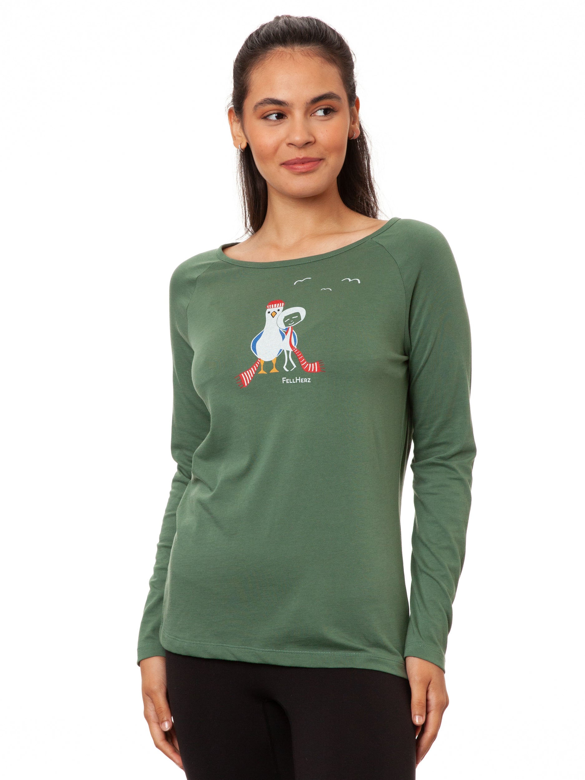 Raglan Long Sleeve Seagull Love Ivy Green