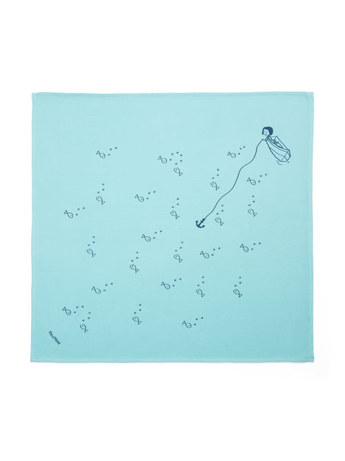 Quadratisches Furoshiki‑Tuch ’Ankermädl’ in zartem Neptun‑Mint, 60 × 60 cm, aus 100 % Bio‑Baumwolle (Upcycling­-Reststoffe), mit handgezeichneter FellHerz‑Illustration in wasserbasierter Farbe – nachhaltige, faire Geschenk‑Verpackung & vielseitiges Alltagsaccessoire.