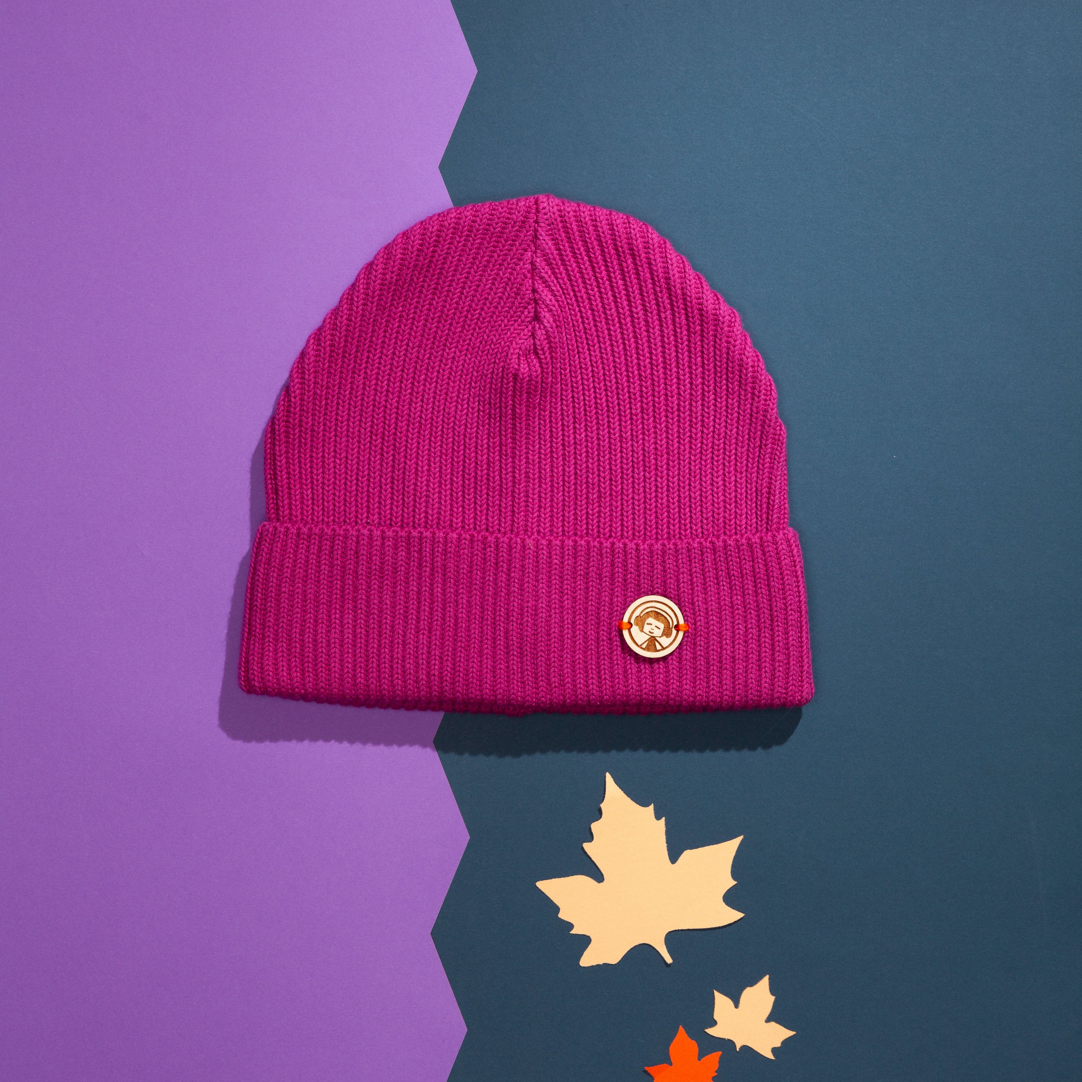 Pinke FellHerz Beanie Mütze fair und nachhaltig Hergestellt