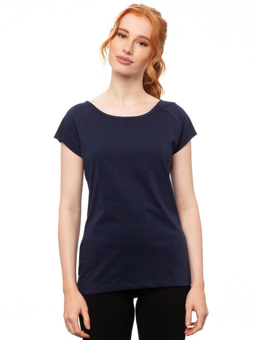 FellHerz Damen Cap Sleeve T-Shirt (Raglan-Ärmel) in Midnight (Dunkelblau) aus 100% Bio-Baumwolle (Biobaumwolljersey)