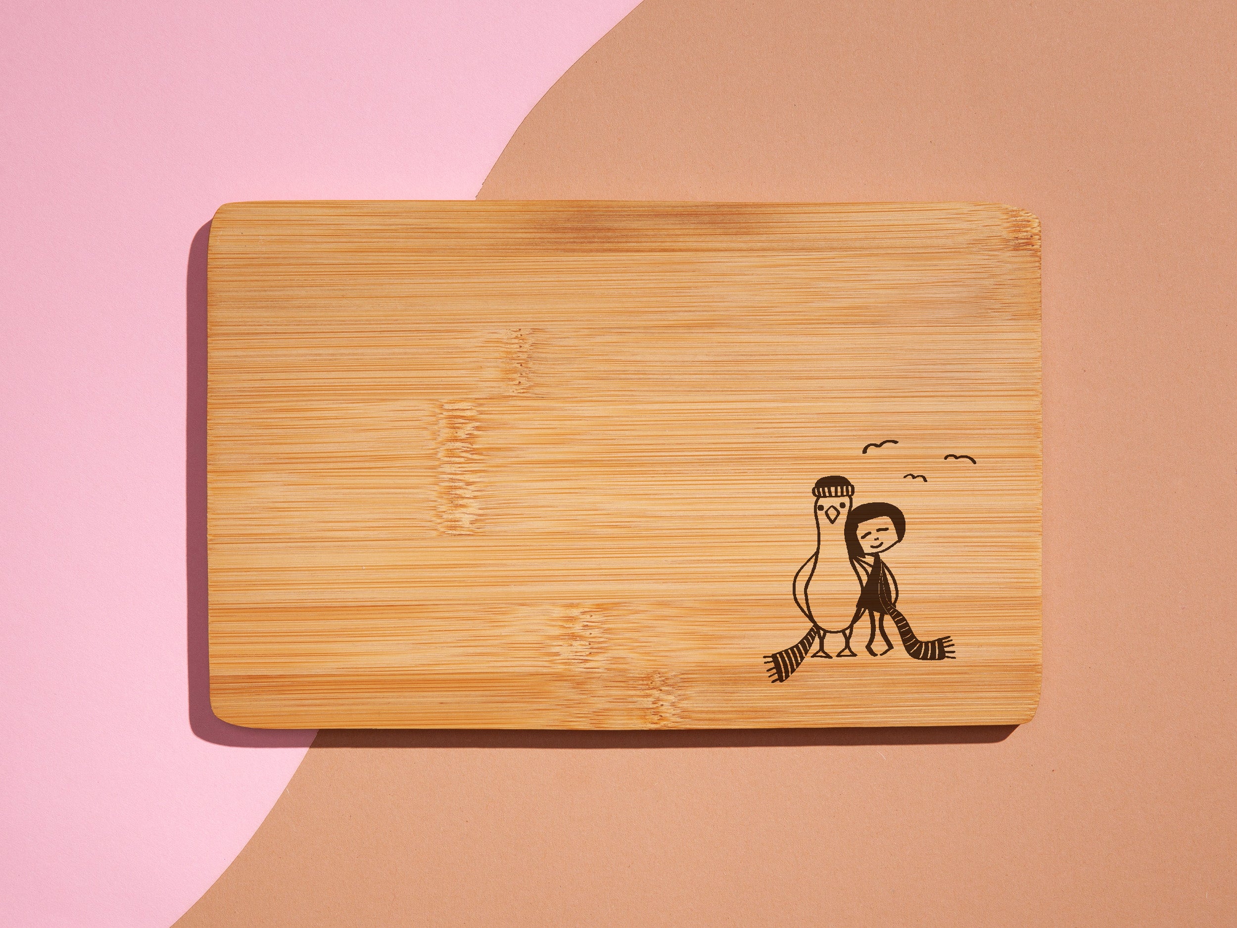 Frühstücksbrettchen Möwen-Liebe Bambus