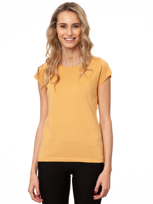 FellHerz Damen Cap Sleeve T-Shirt (Raglan-Ärmel) in Clay (Beige) aus 100% Bio-Baumwolle (Biobaumwolljersey), fair und vegan produziert