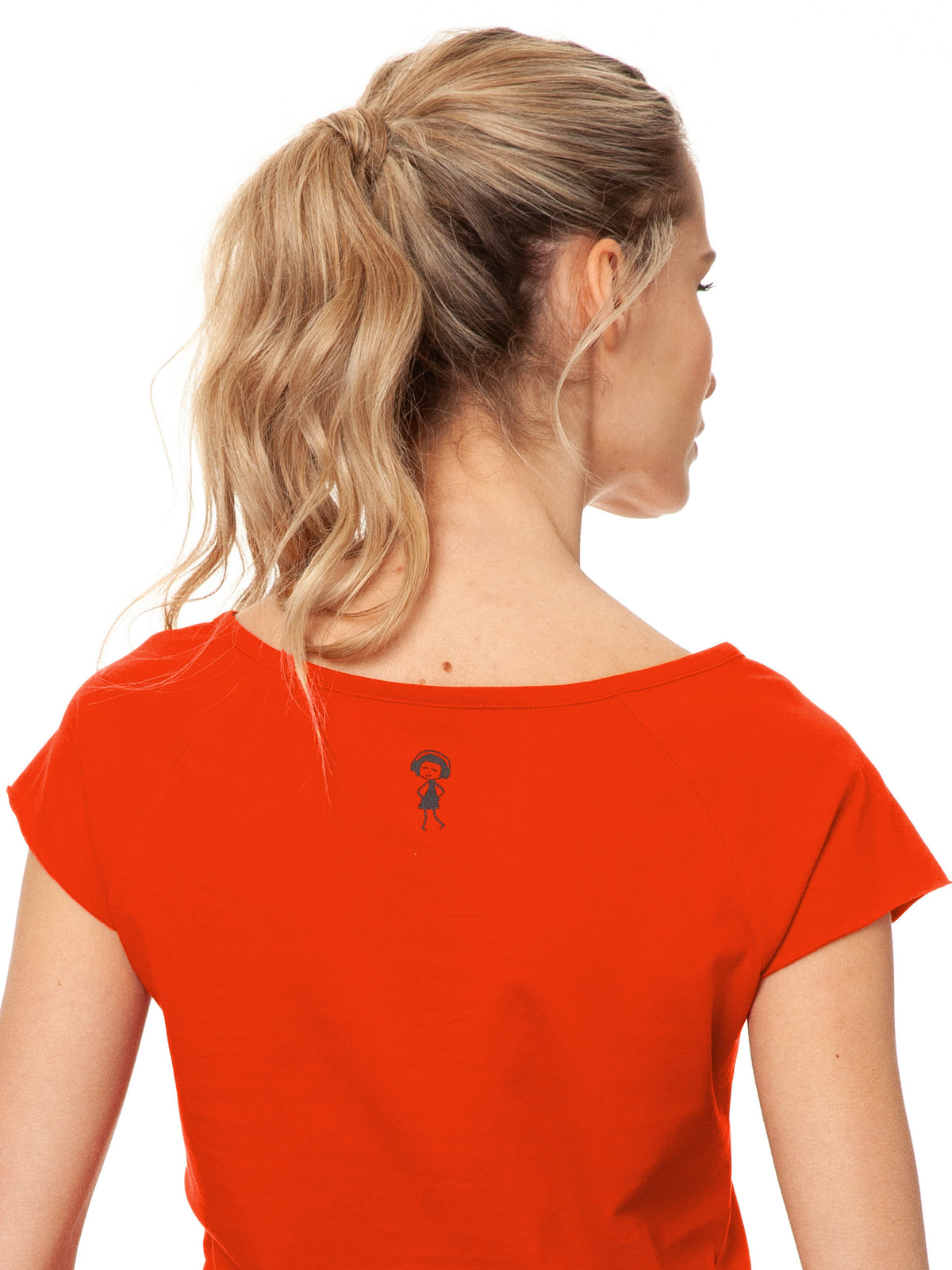 Damen Cap Sleeve T-Shirt in Koi Orange, 100% Bio-Baumwolle – Detailansicht