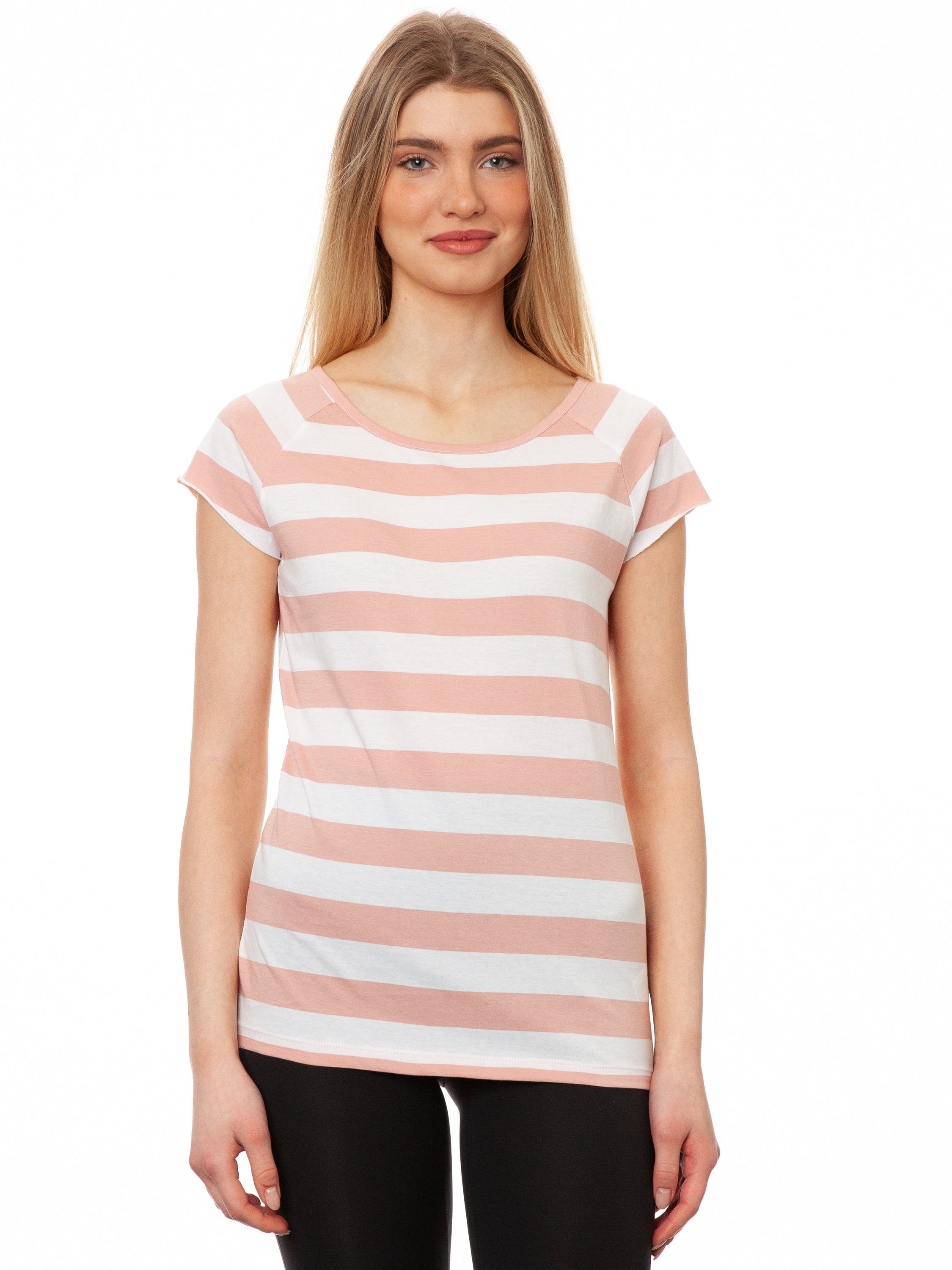 Cap Sleeve block striped light pink
