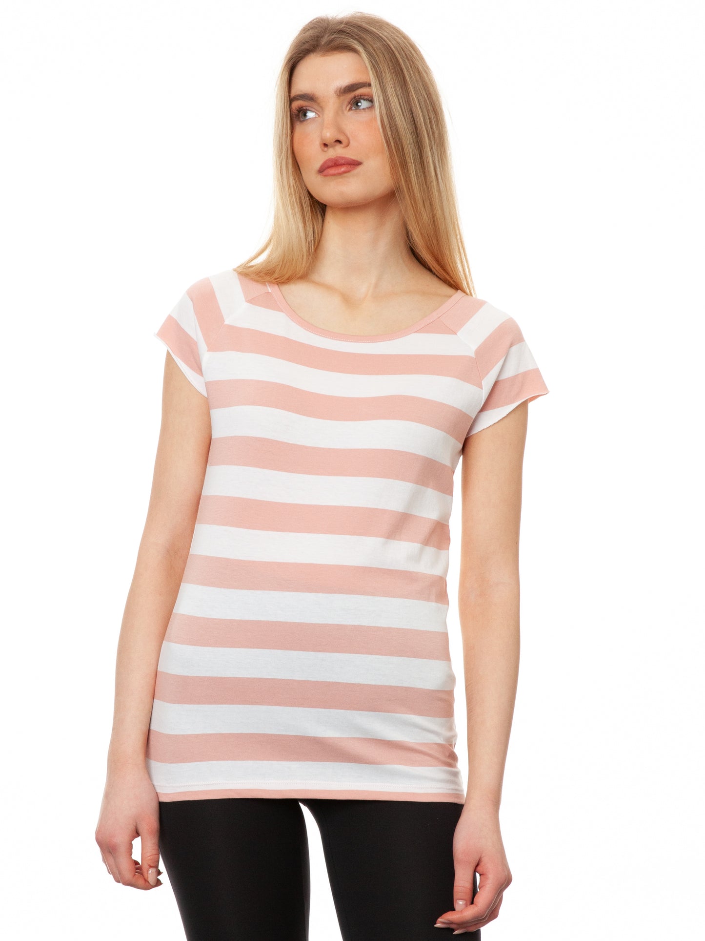 Cap Sleeve block striped light pink