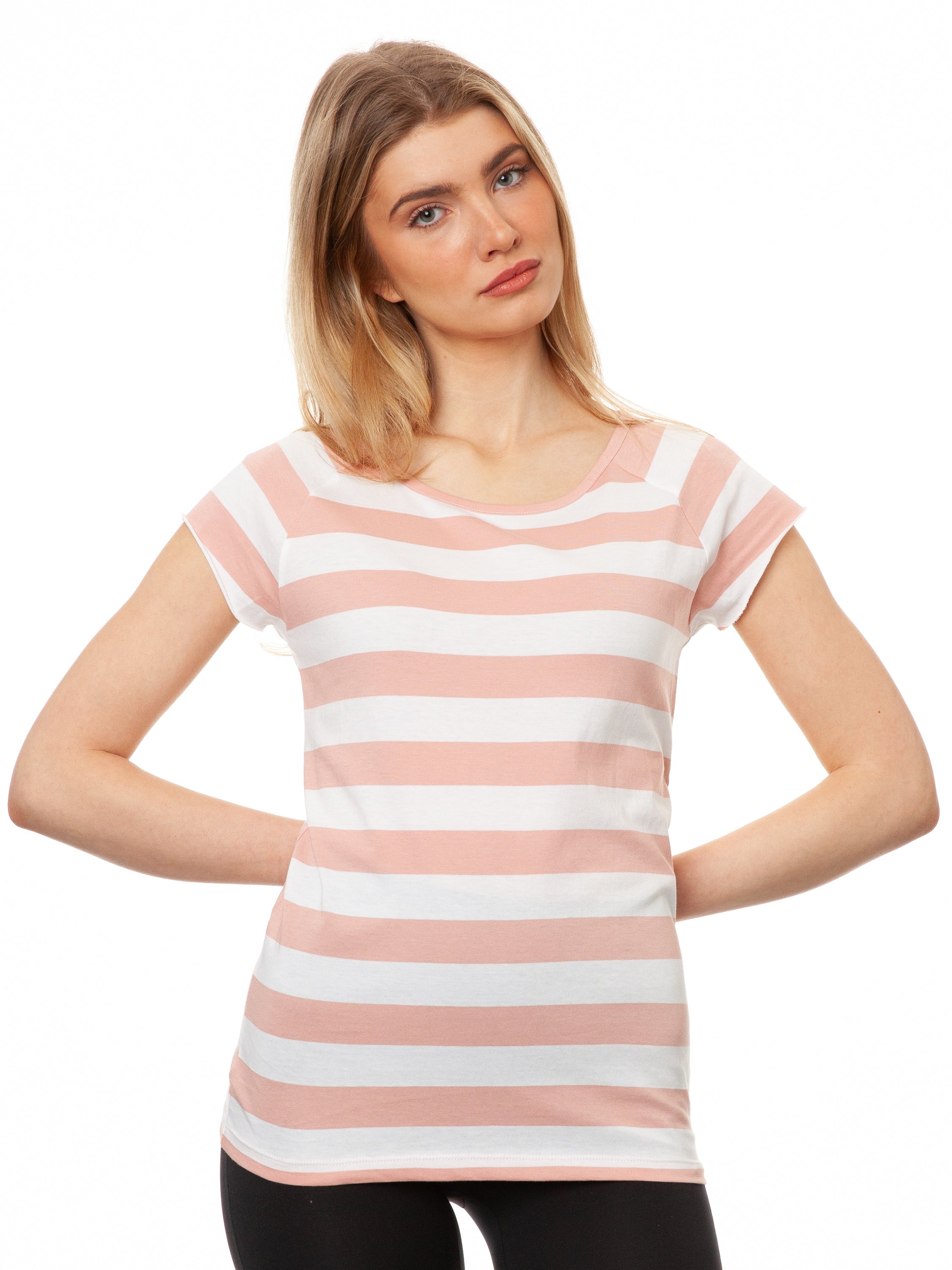 Cap Sleeve Block Striped Light Pink