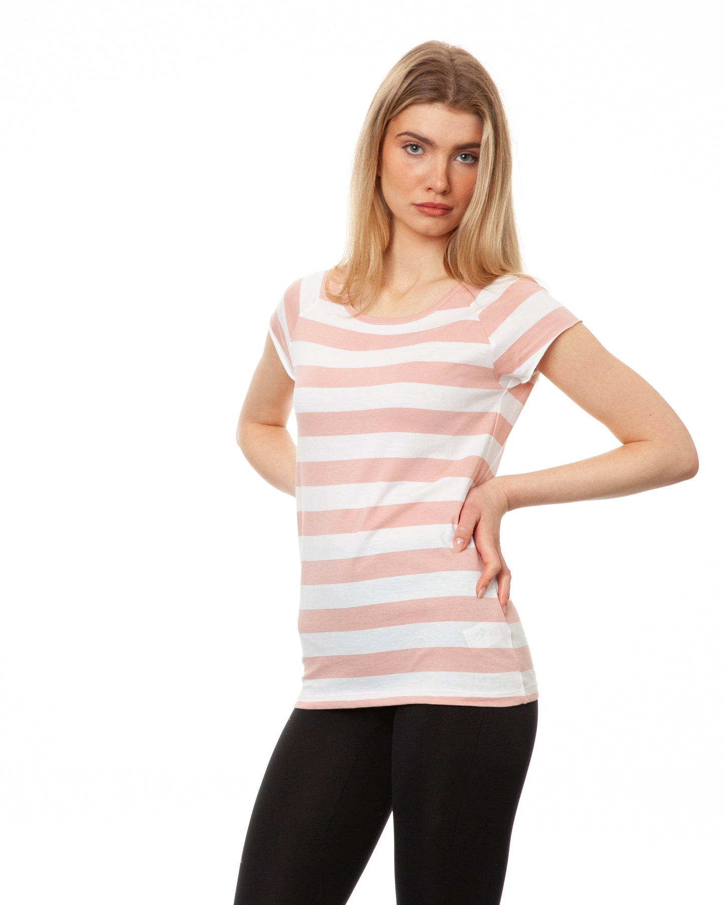 Cap Sleeve block striped light pink