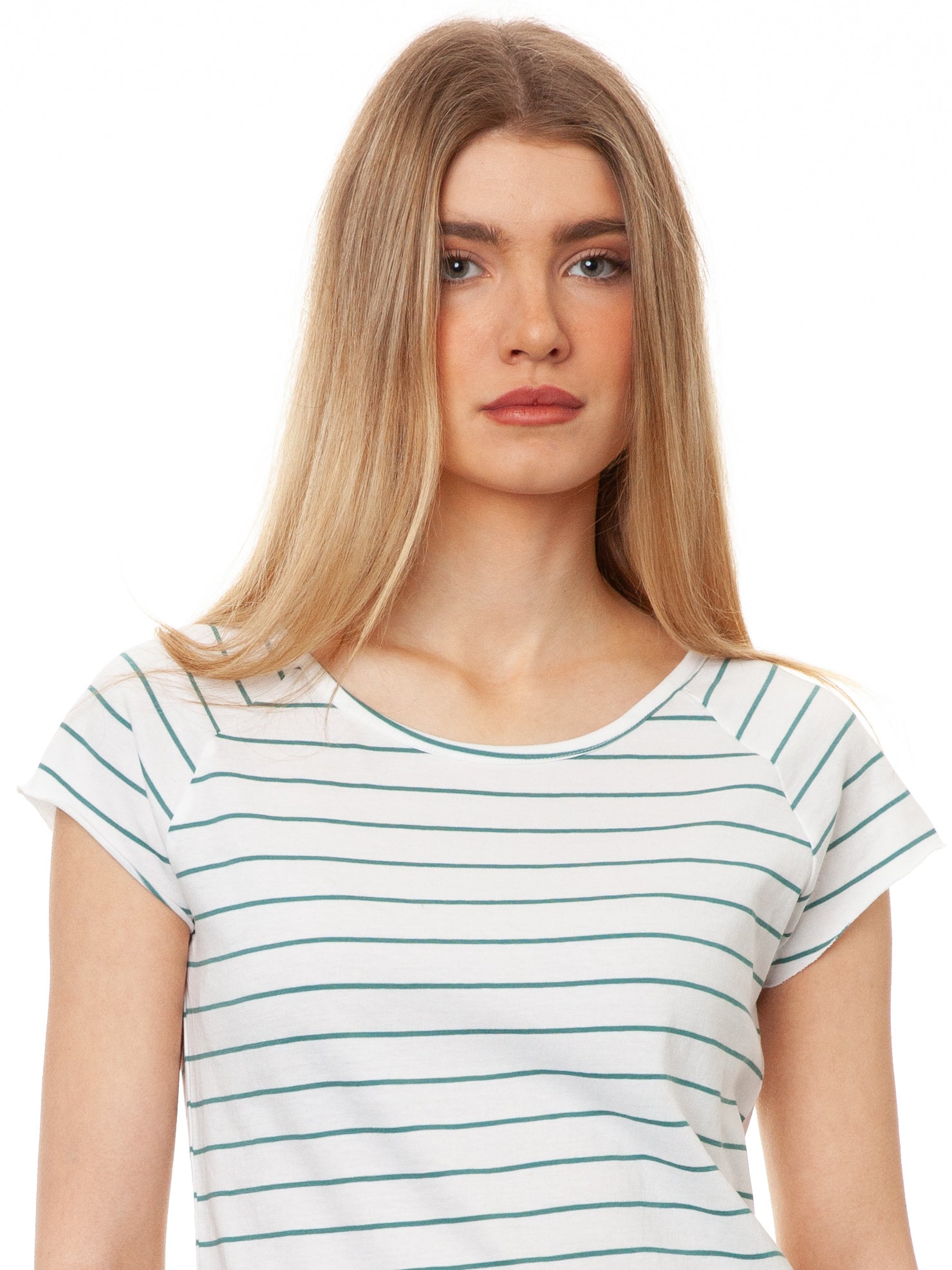 Cap Sleeve striped white teal