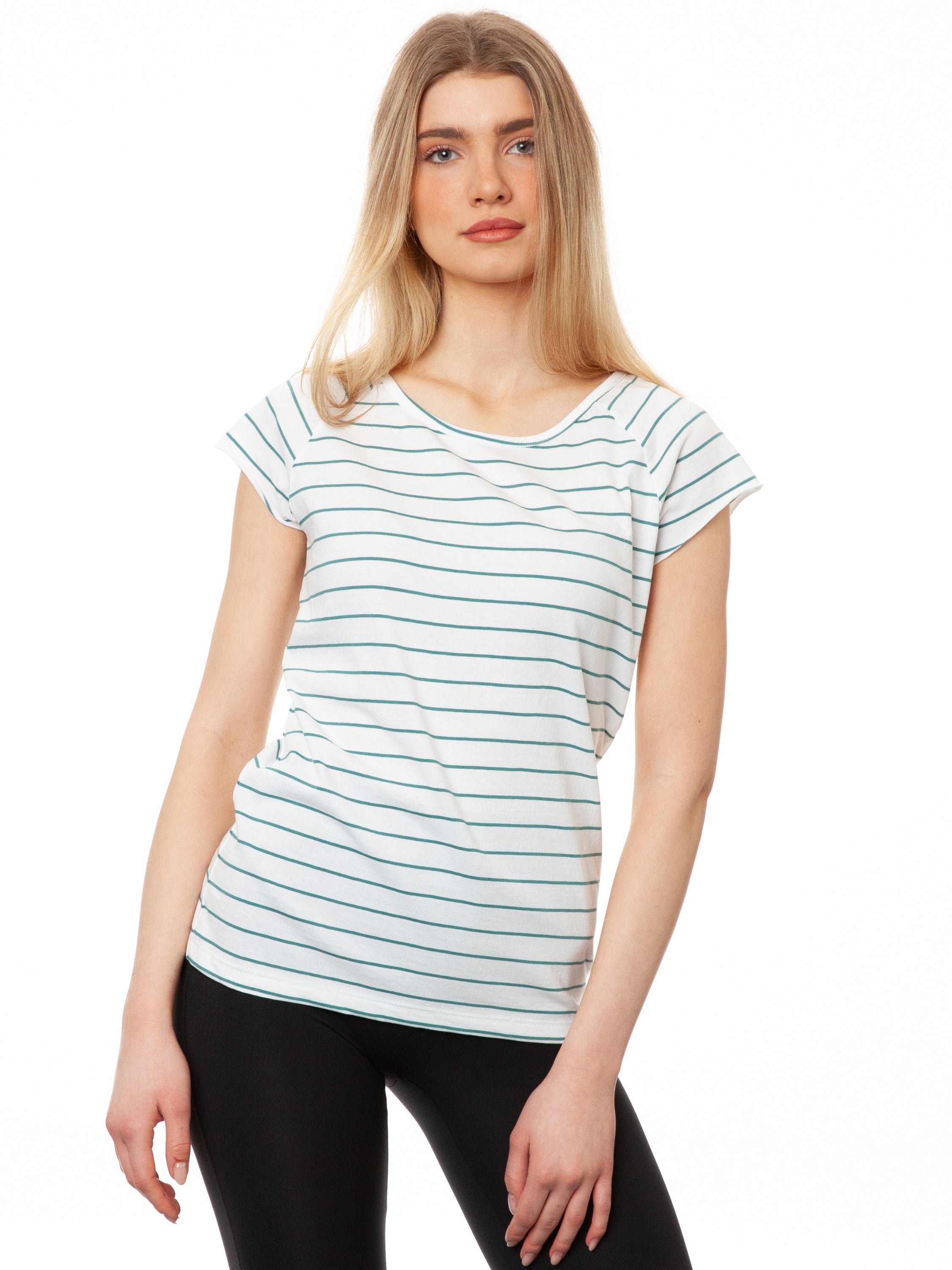Cap Sleeve striped white teal