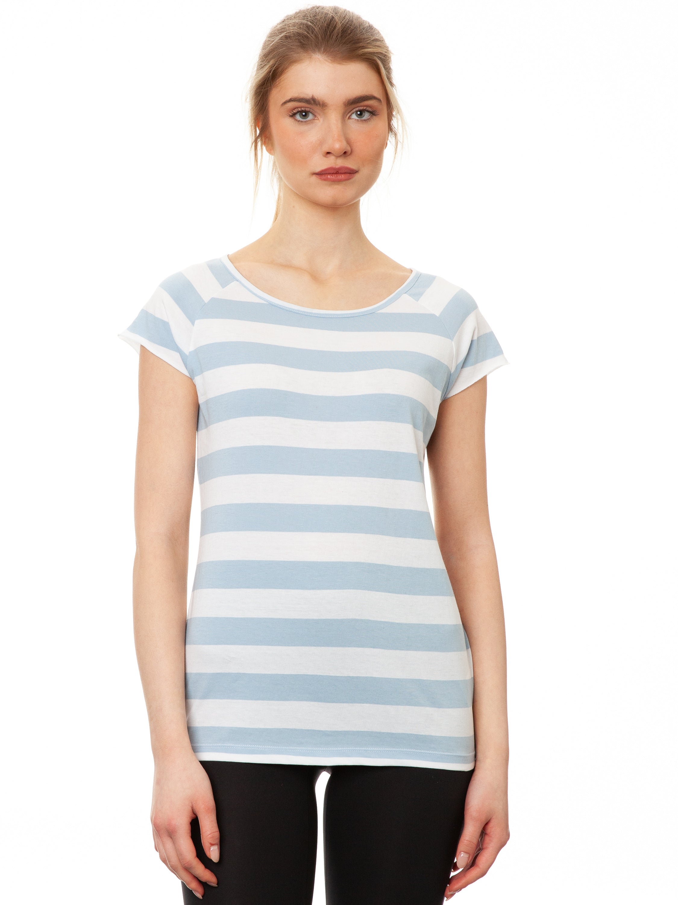 Cap Sleeve block striped light blue