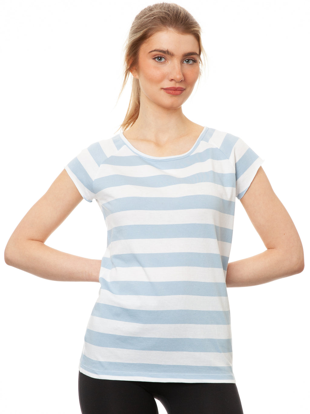 Cap Sleeve block striped light blue