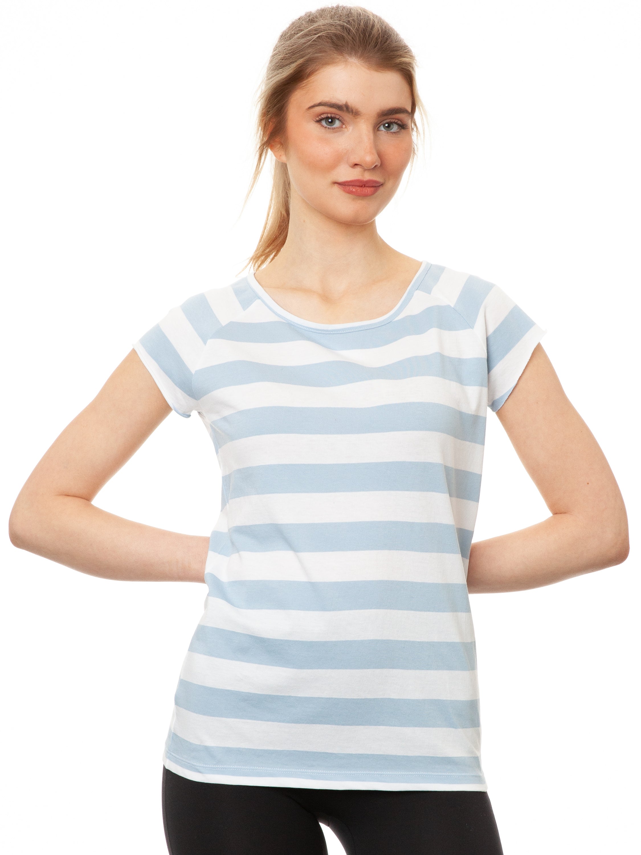Cap Sleeve block striped light blue