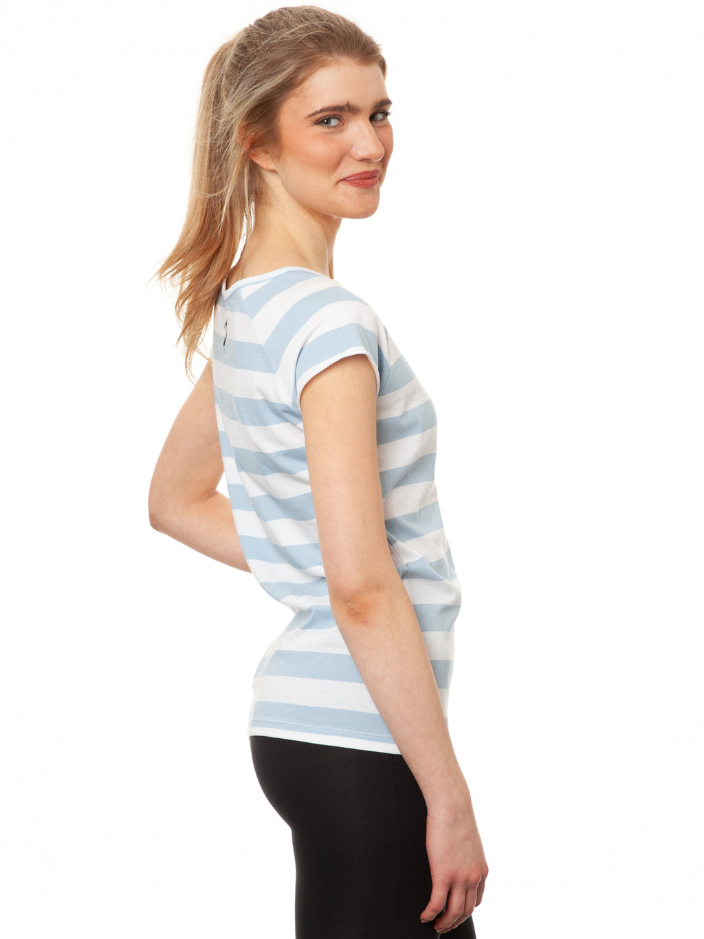 Cap Sleeve block striped light blue