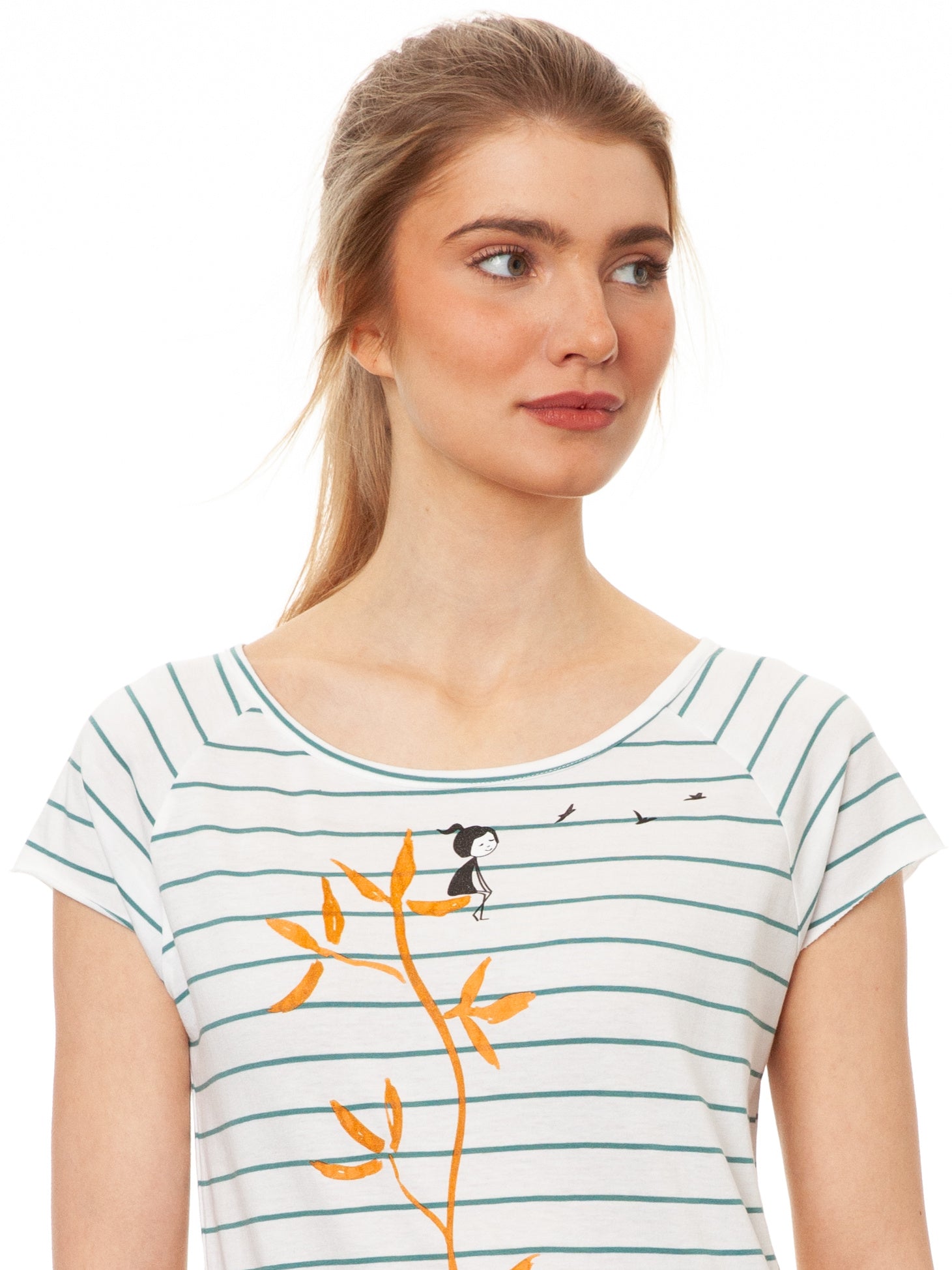 Me Time Cap Sleeve striped white teal