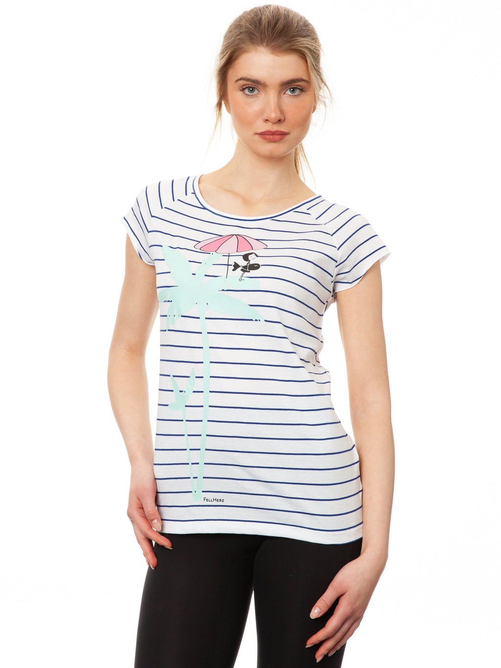Palm Tree Cap Sleeve striped white blue