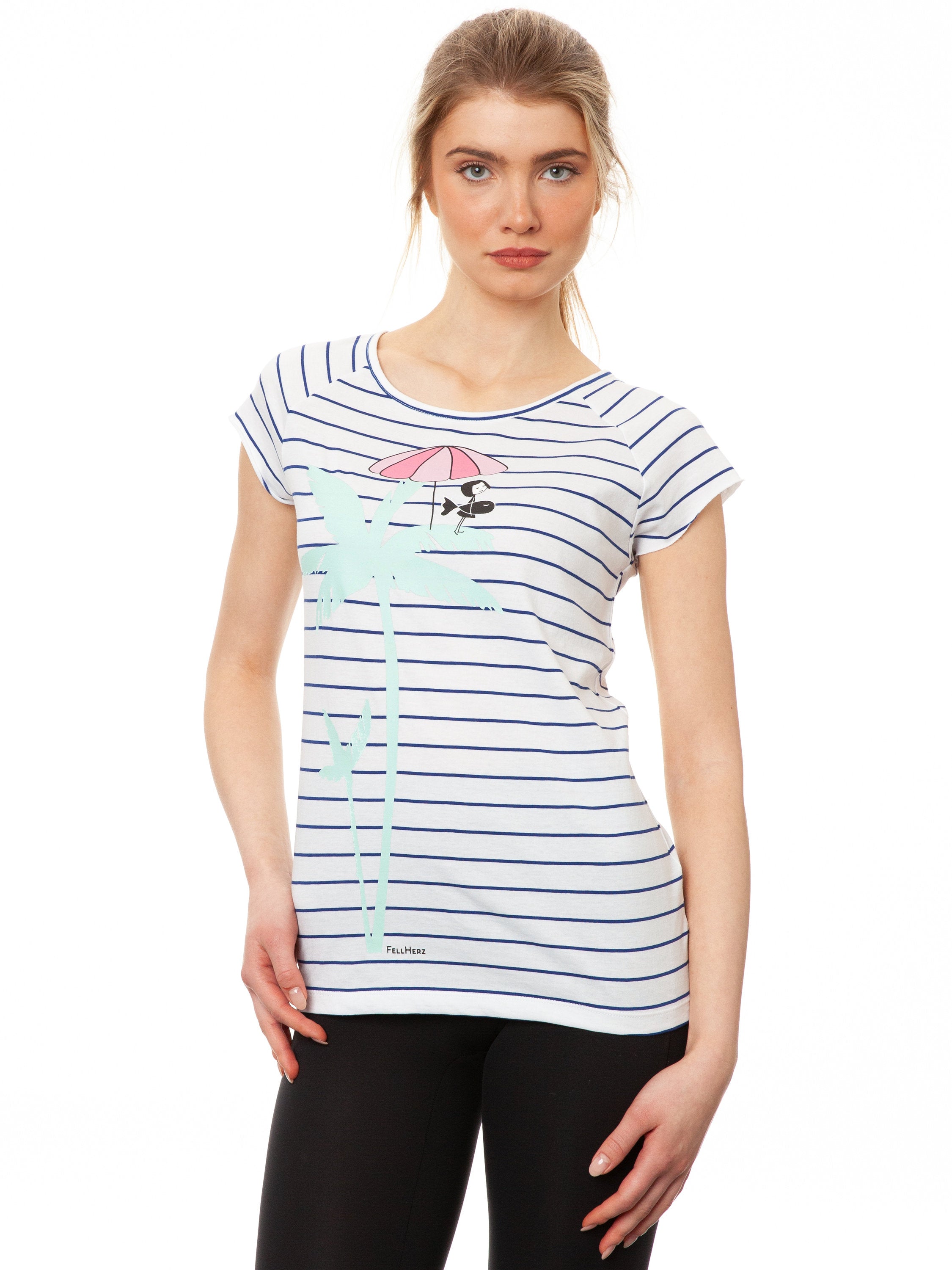Palm Tree Cap Sleeve striped white blue