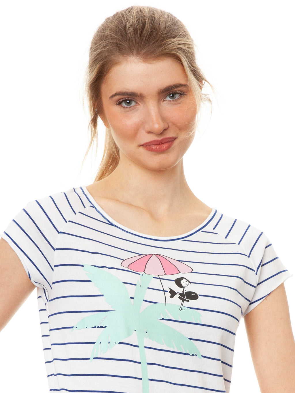 Palm Tree Cap Sleeve striped white blue