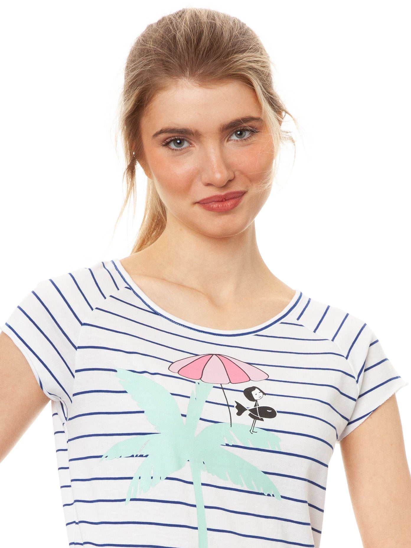 Palm Tree Cap Sleeve striped white blue