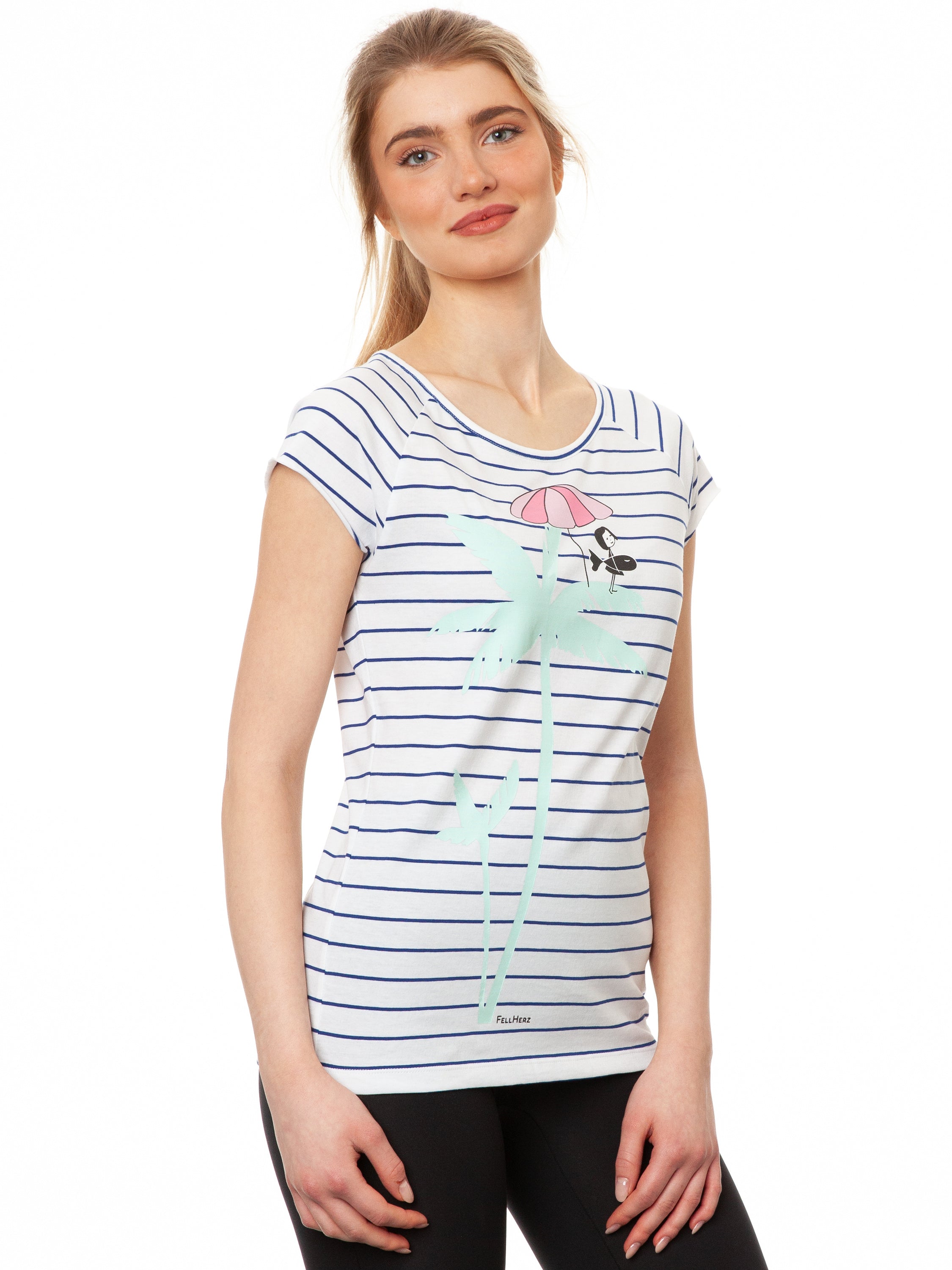 Palm Tree Cap Sleeve striped white blue