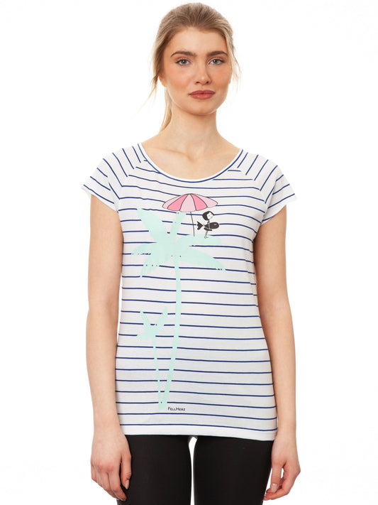 Palm Tree Cap Sleeve striped white blue