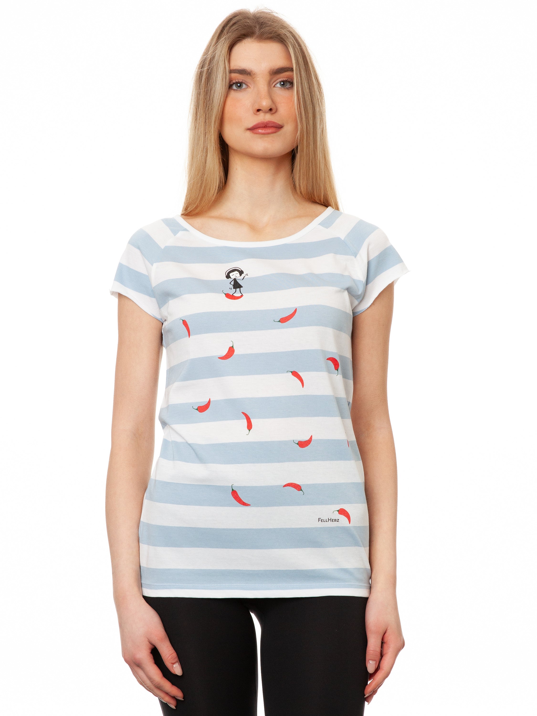 Red Chilli Cap Sleeve block striped light blue