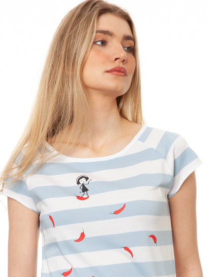 Red Chilli Cap Sleeve block striped light blue