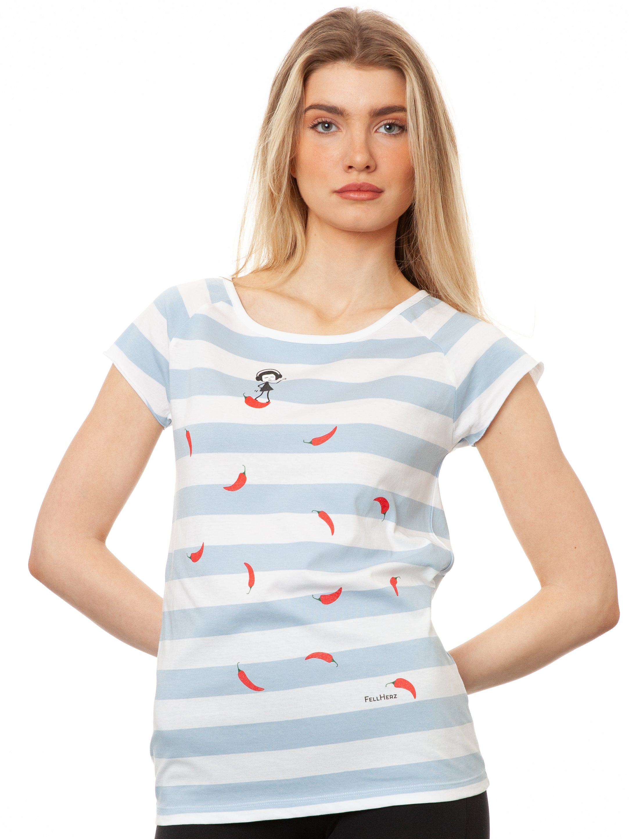 Red Chilli Cap Sleeve block striped light blue