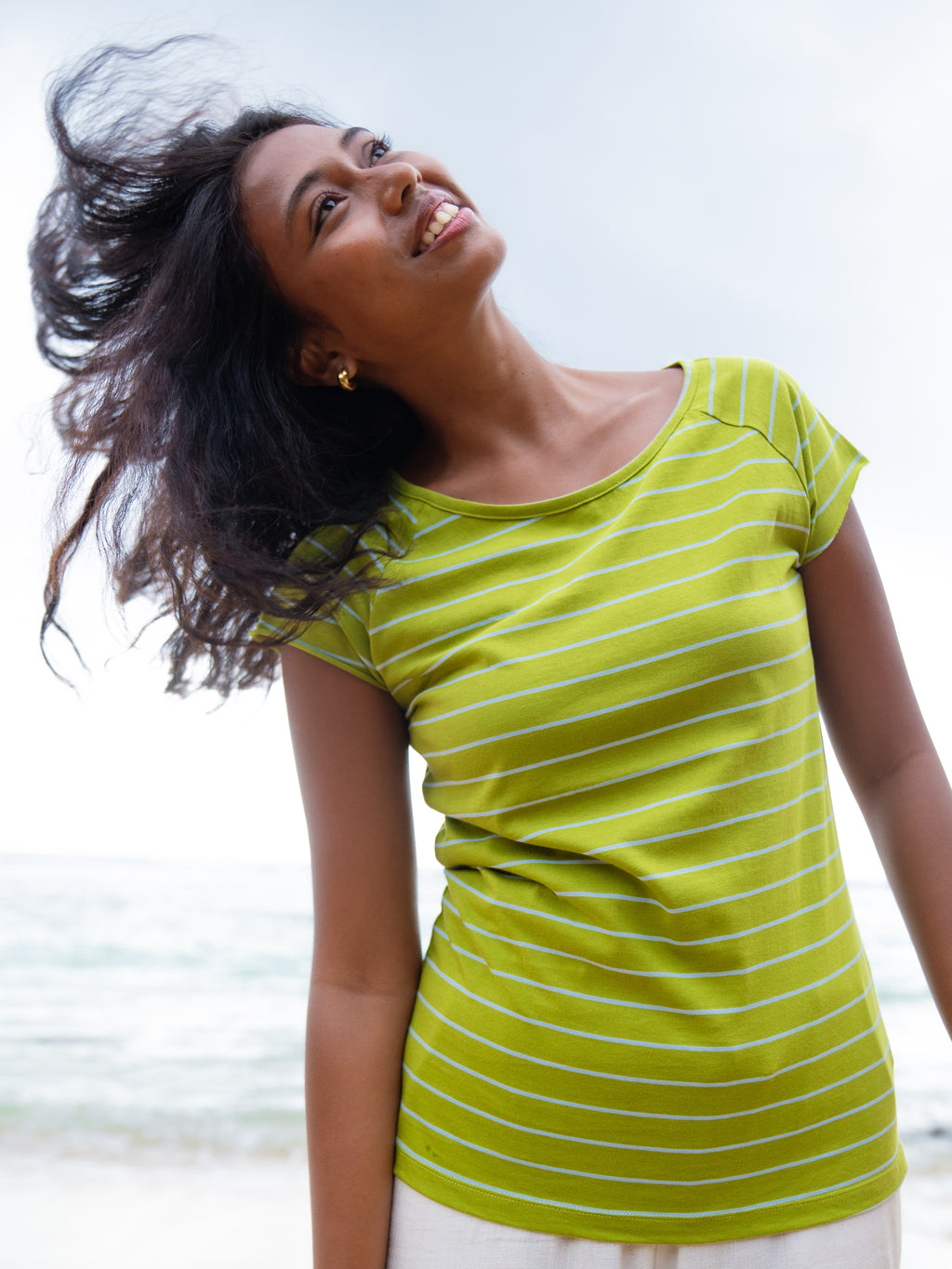 Cap Sleeve striped olive light blue