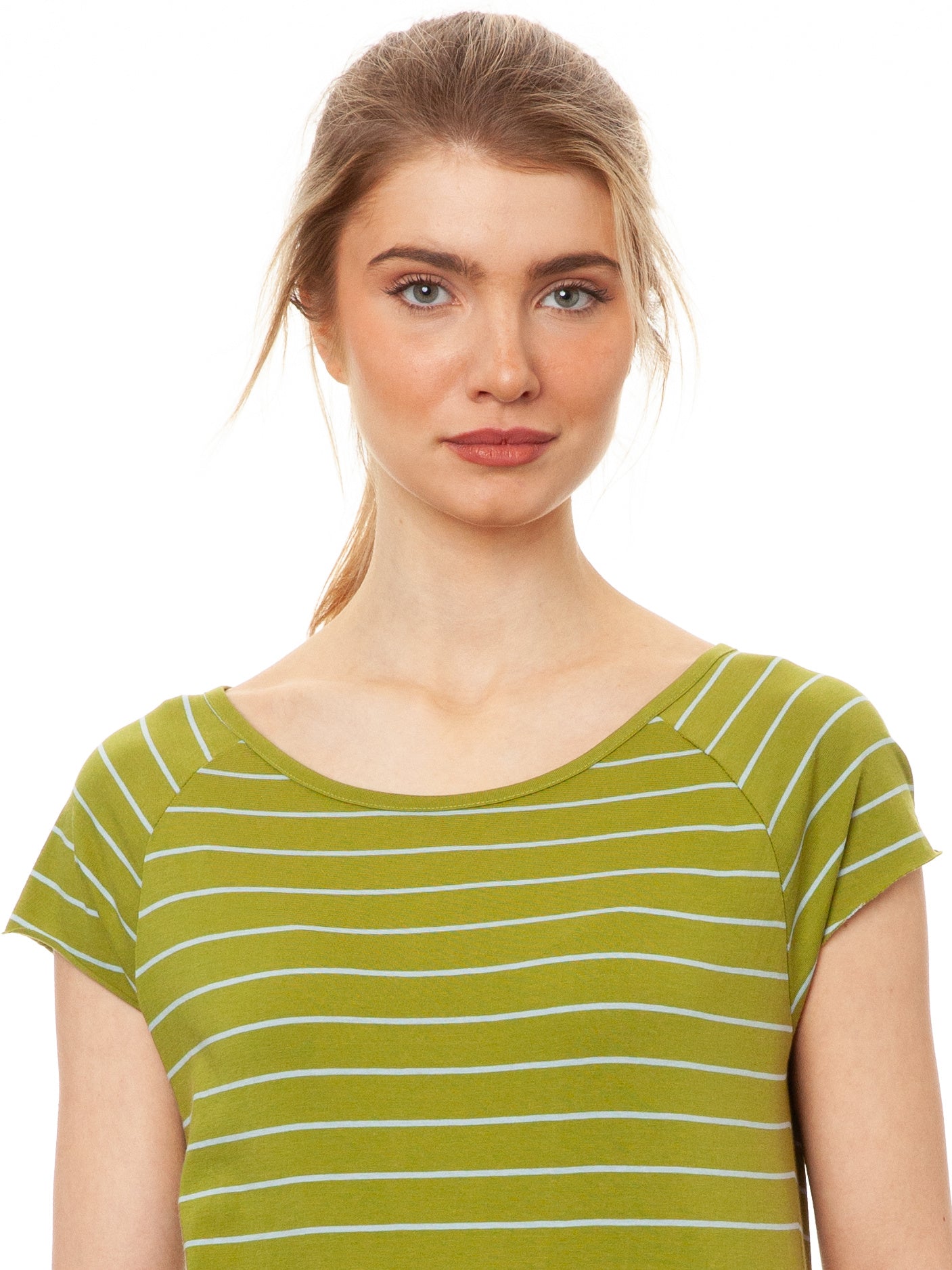 Cap Sleeve striped olive light blue