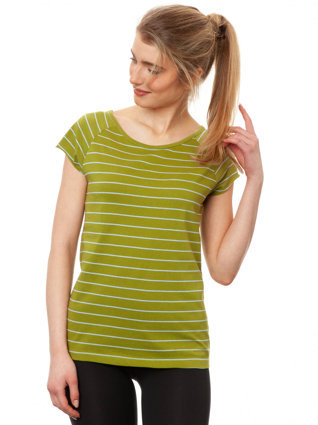 Cap Sleeve striped olive light blue