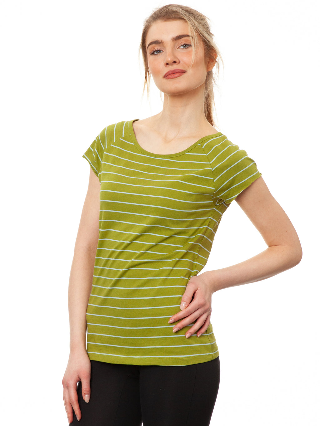 Cap Sleeve striped olive light blue