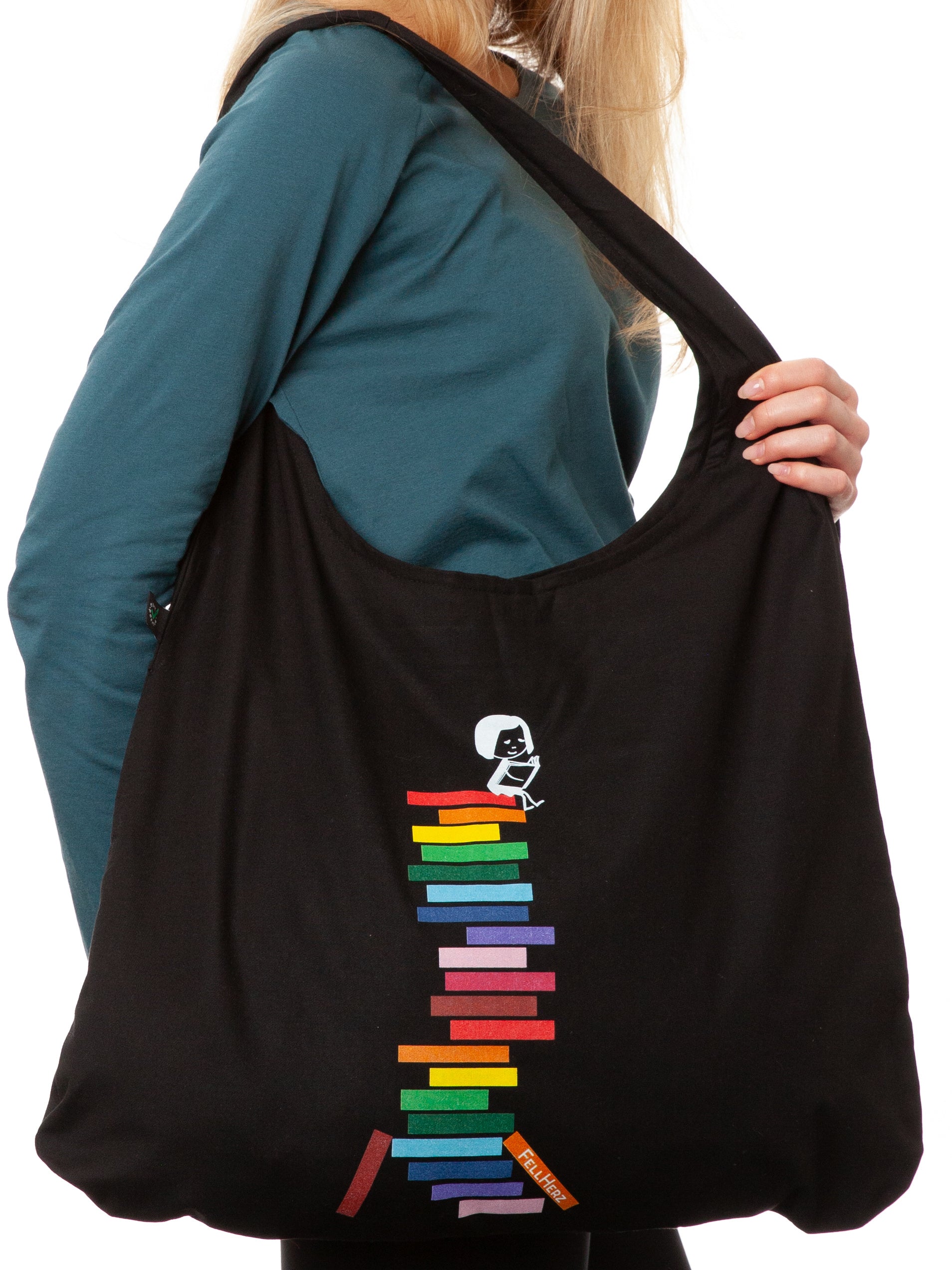 Books Girl Hobo Bag black
