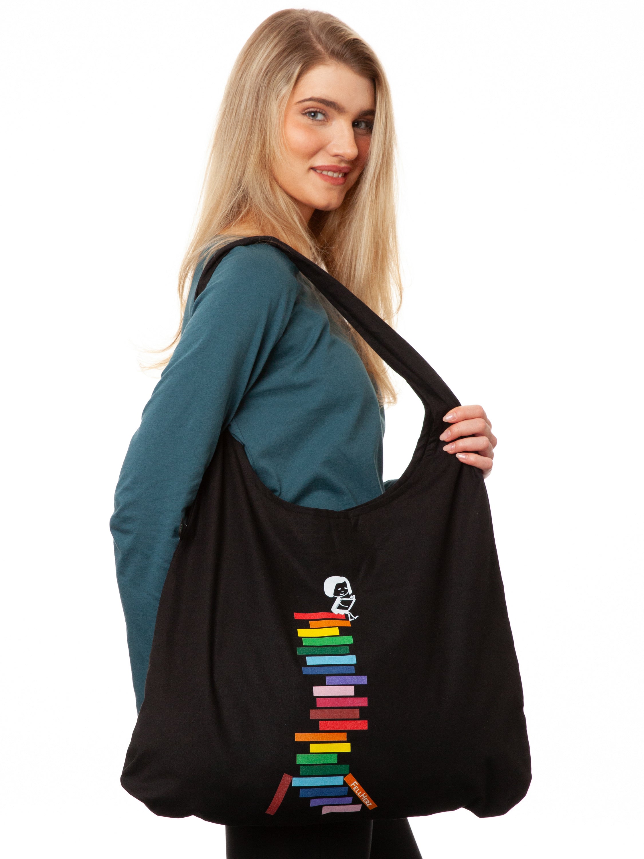 Books Girl Hobo Bag black