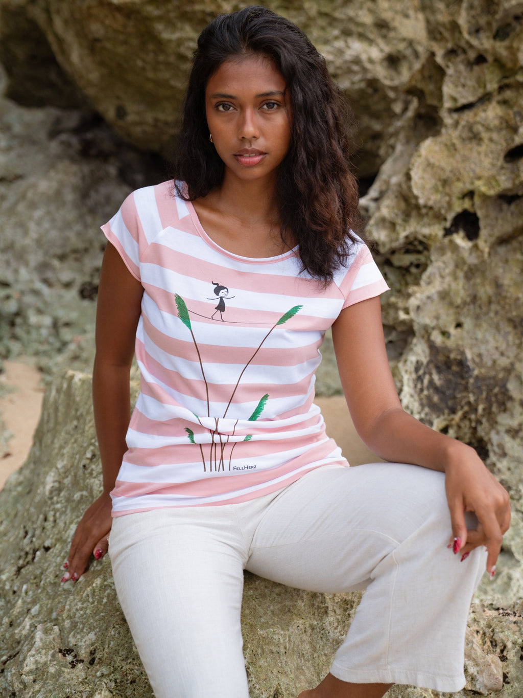 Seiltanz Cap Sleeve block striped light pink