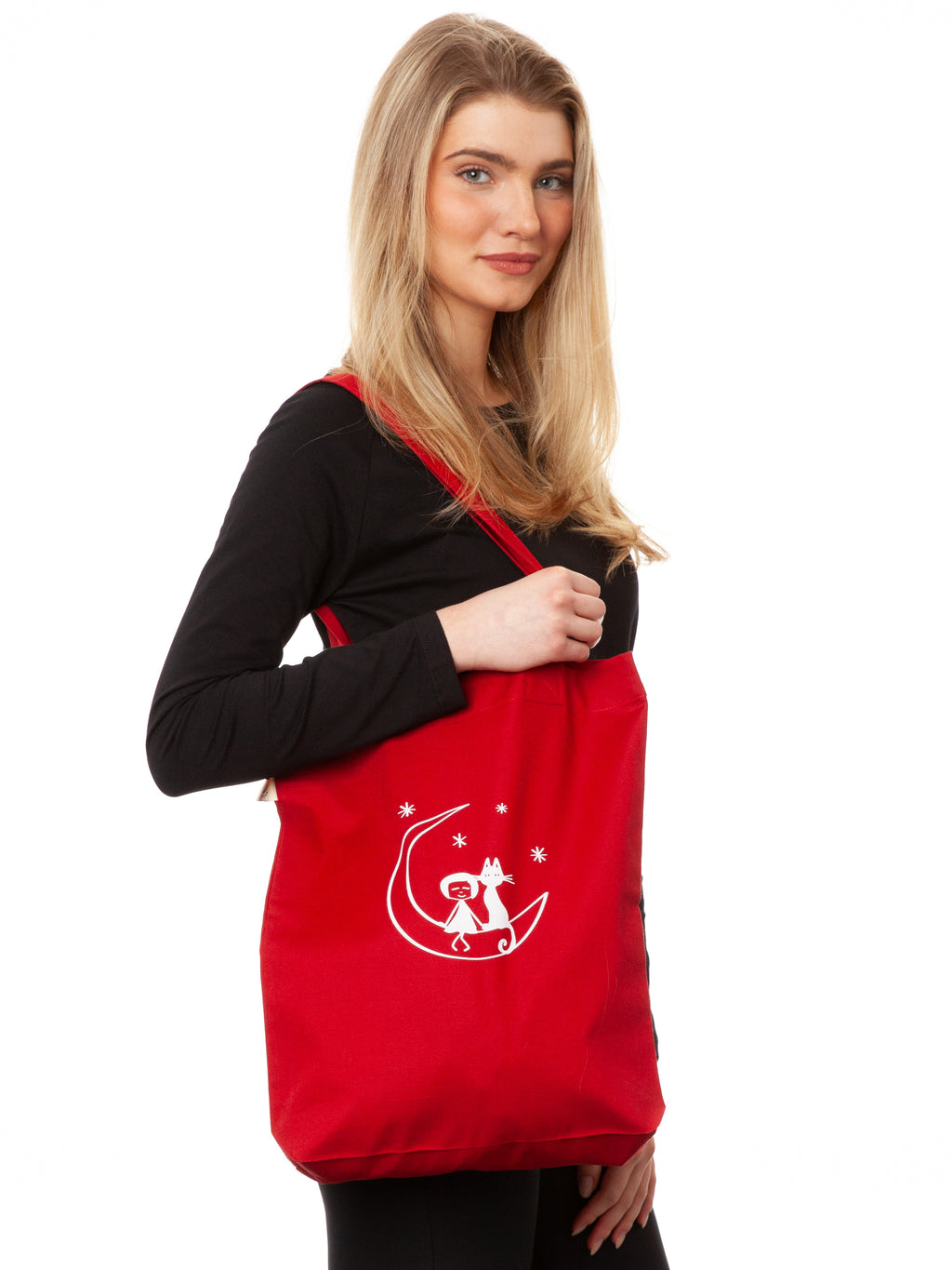 Moon Cat Tote Bag cherry red