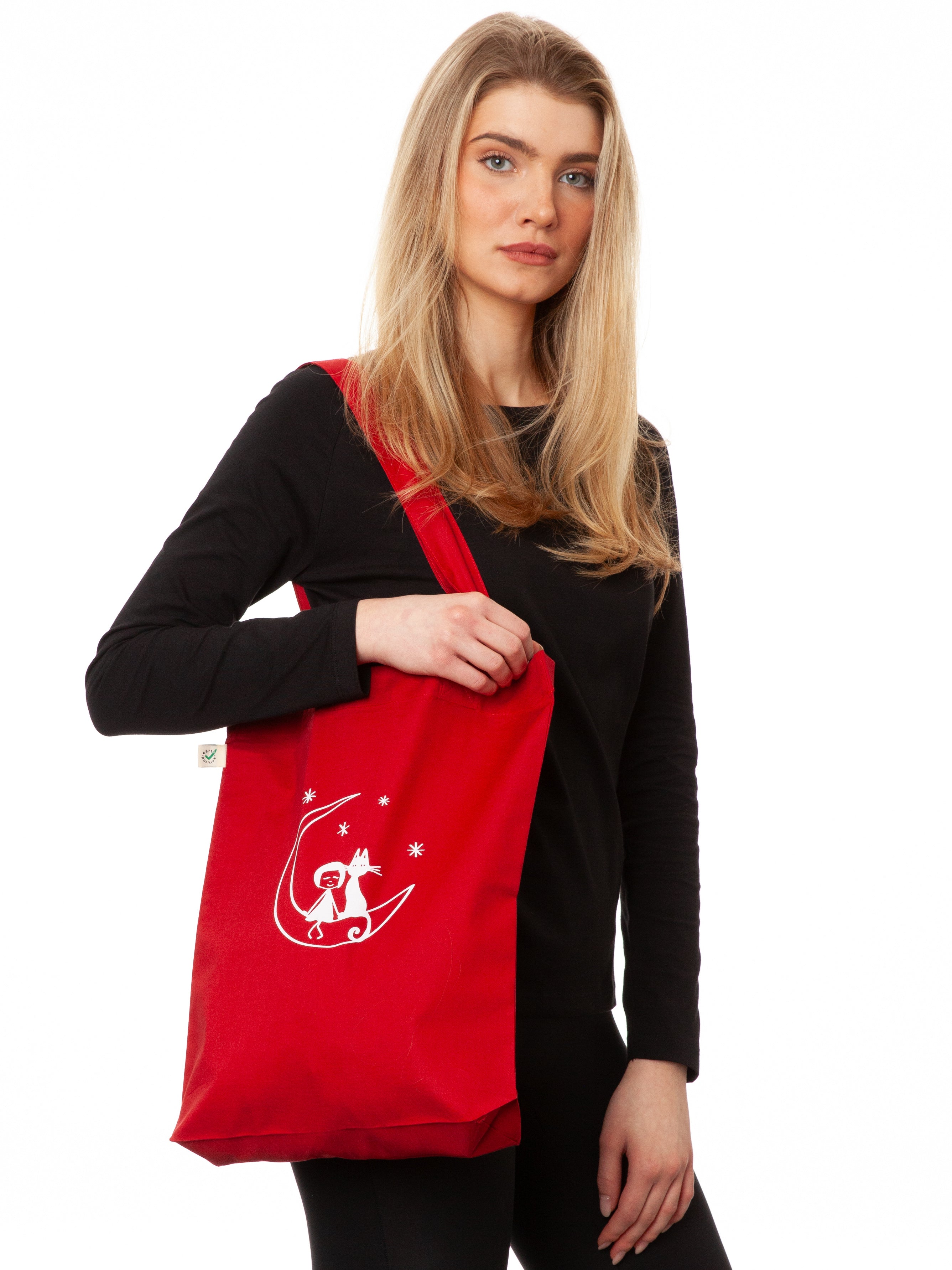 Moon Cat Tote Bag cherry red