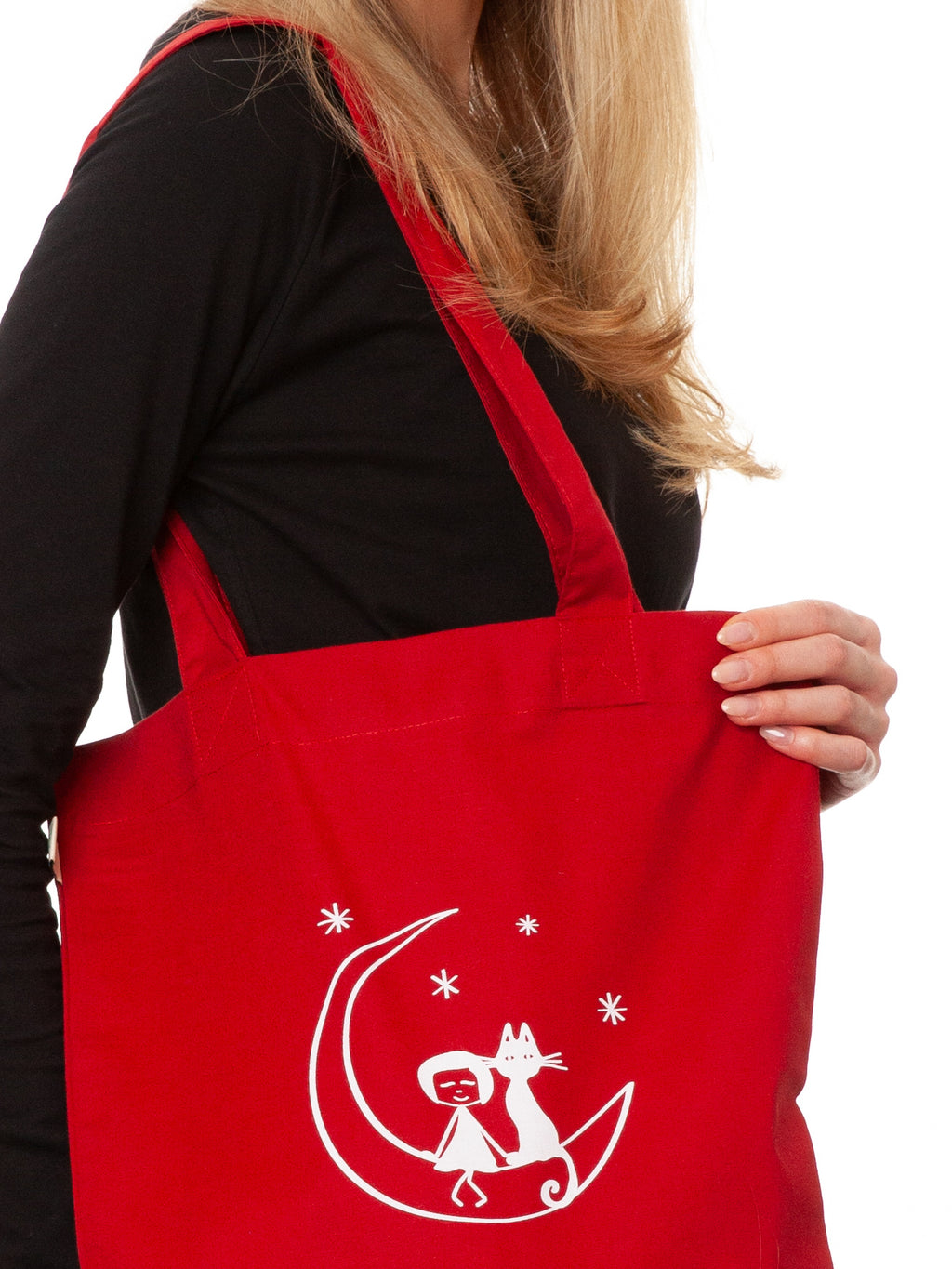 Moon Cat Tote Bag cherry red